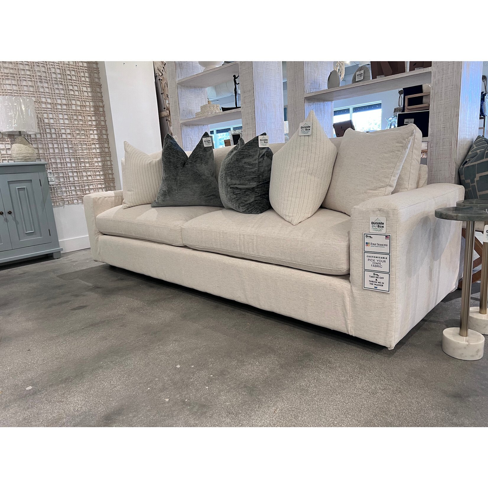 Outside The Box 86” Carlton 41" Deep Nomad Snow Performance Slipcover Tucked Under Trillium Sofa