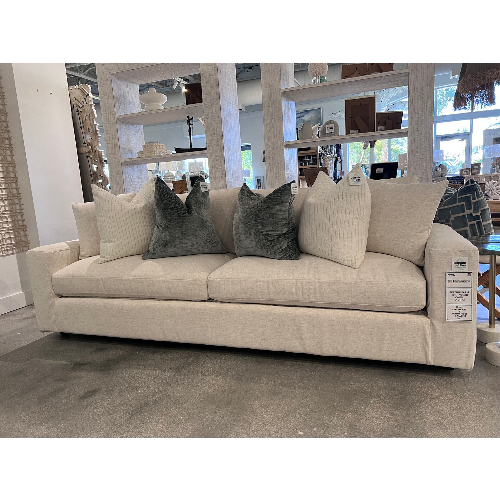 Outside The Box 86” Carlton 41" Deep Nomad Snow Performance Slipcover Tucked Under Trillium Sofa