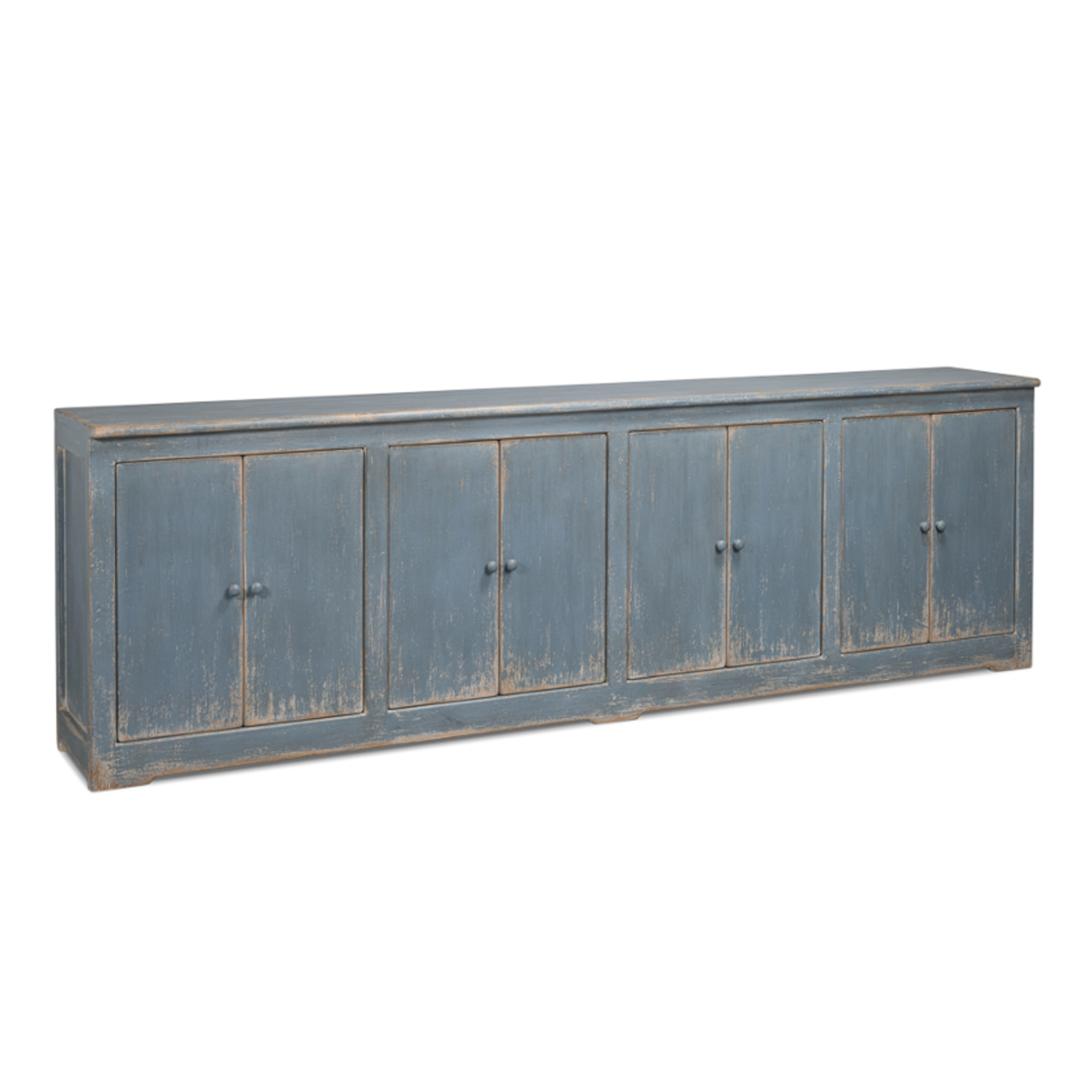 Outside The Box 122x19x38 Weathered Coastal Solid Reclaimed Pine 8 Door Sideboard In Blue