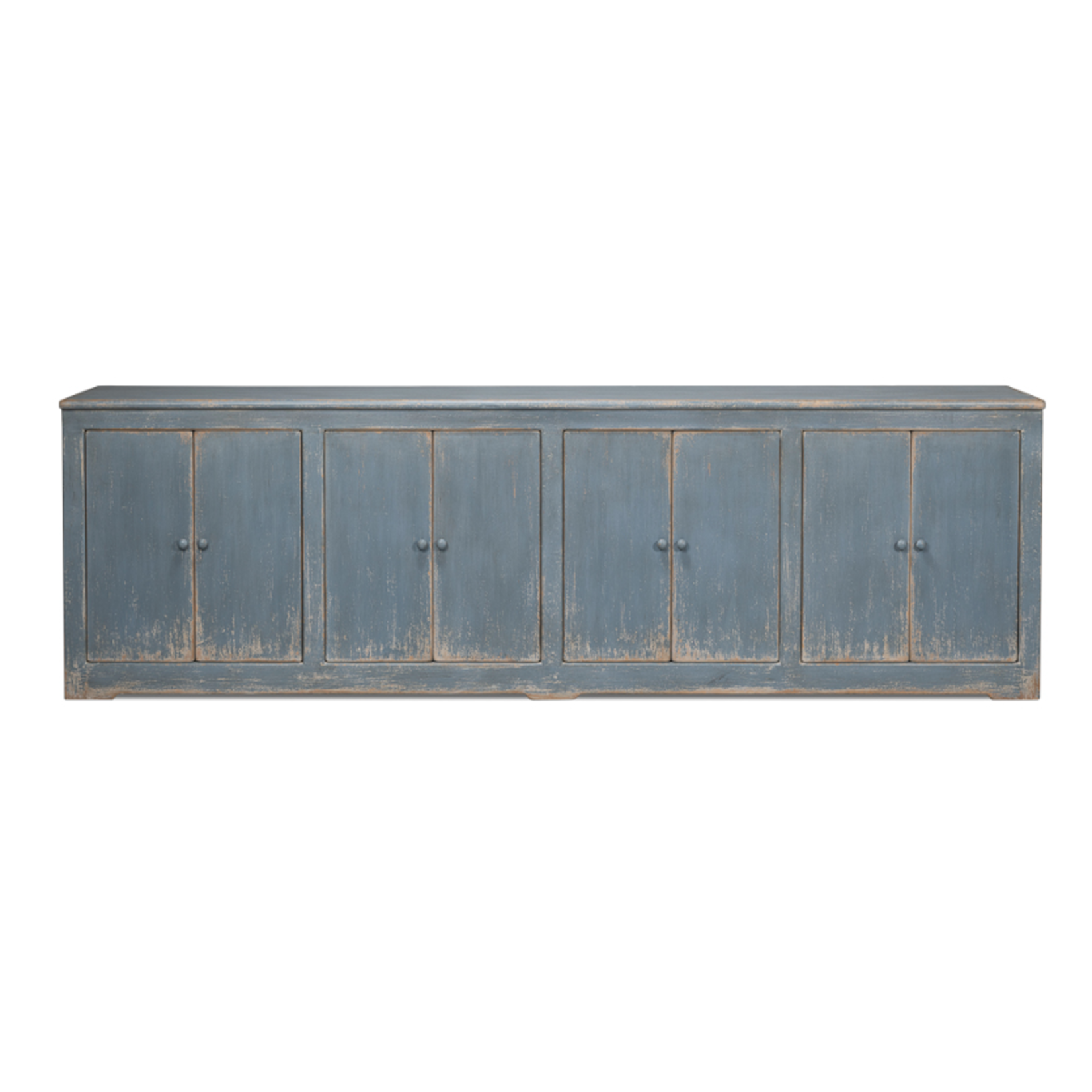 Outside The Box 122x19x38 Weathered Coastal Solid Reclaimed Pine 8 Door Sideboard In Blue