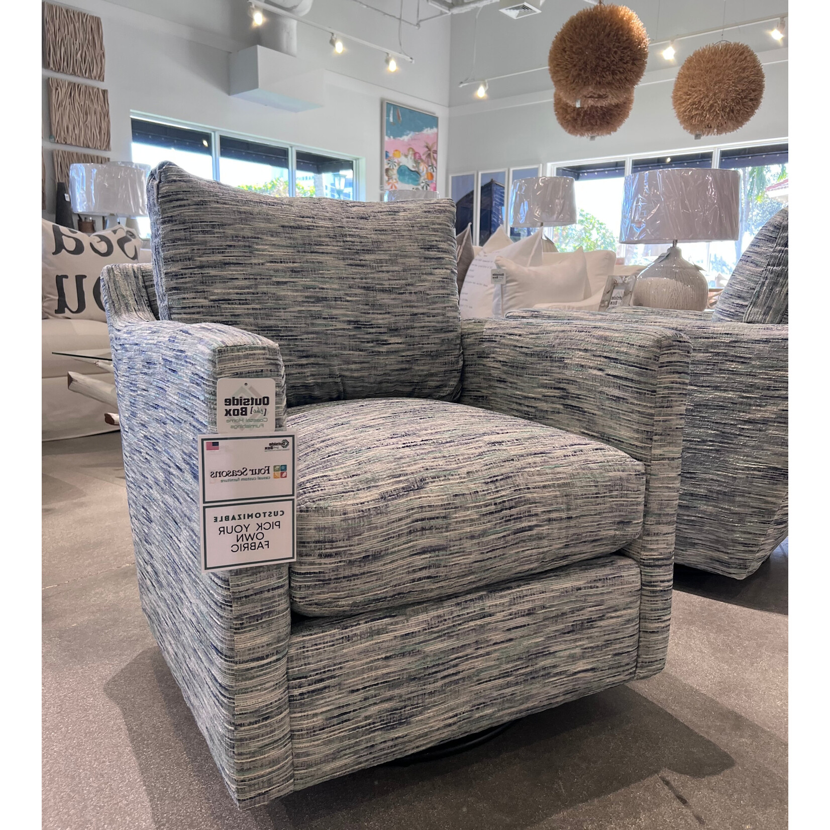 Outside The Box Miles Sultan Lagoon Performance Fabric Trillium Swivel Glider Accent Chair - Upholstered