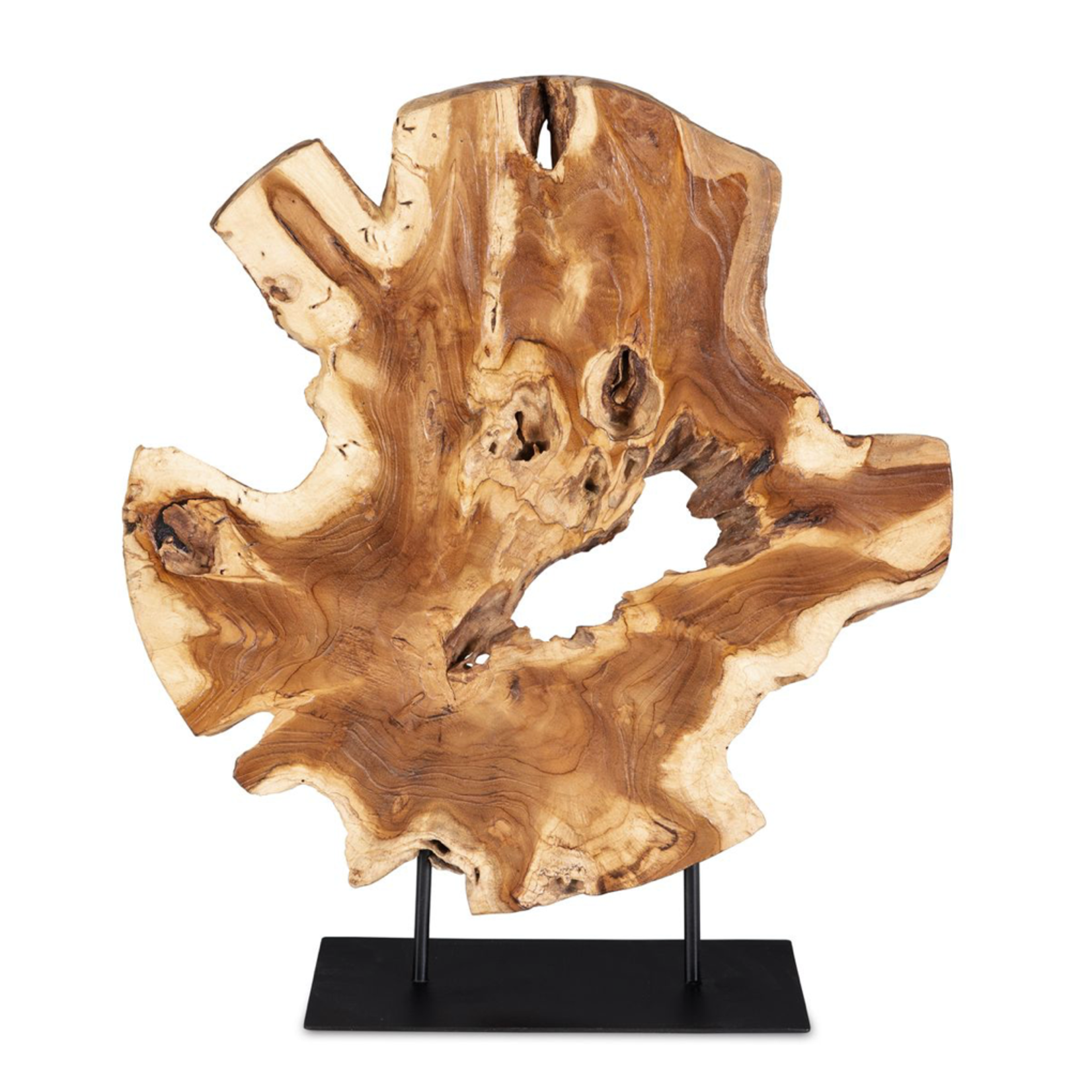 Outside The Box 23" Bahati Natural Teak Wood Slice Sculpture On Black Base