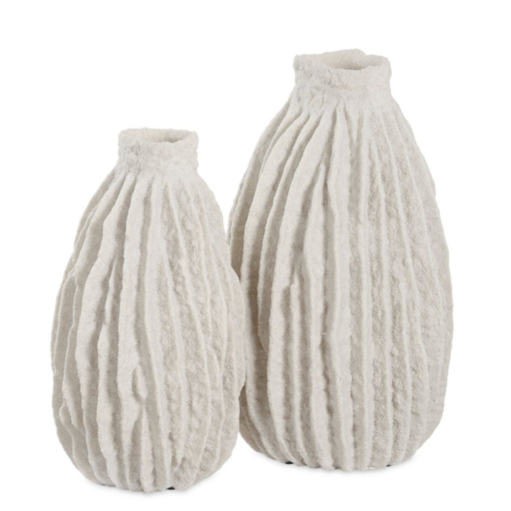Outside The Box 14" & 12" Set Of 2 Ivory Ridge Textured Vases
