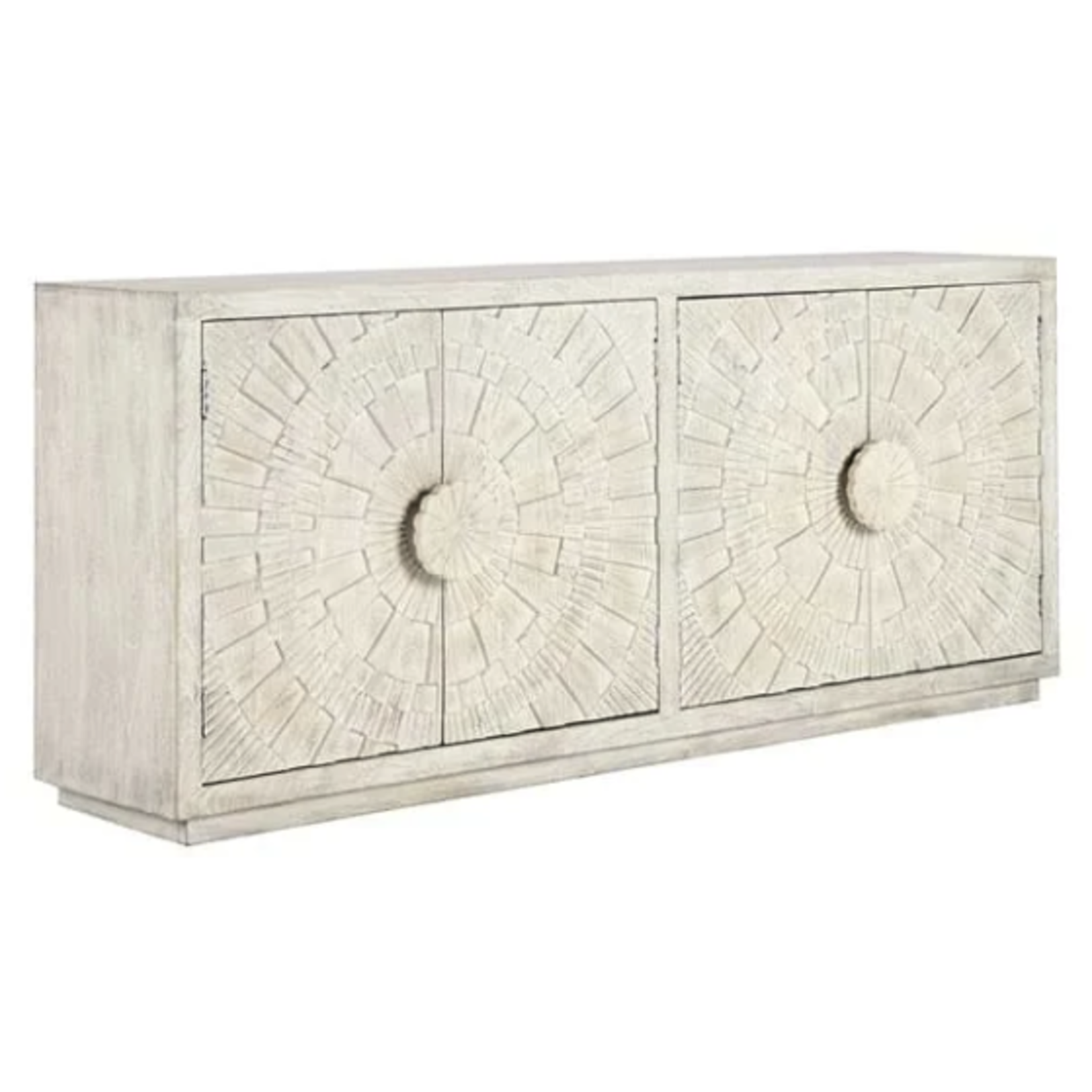 Outside The Box 84x18x36 Apollo Coastal White Mango Wood 4 Door Server / Cabinet