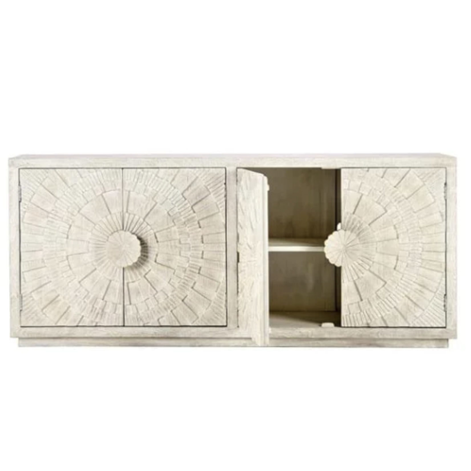 Outside The Box 84x18x36 Apollo Coastal White Mango Wood 4 Door Server / Cabinet