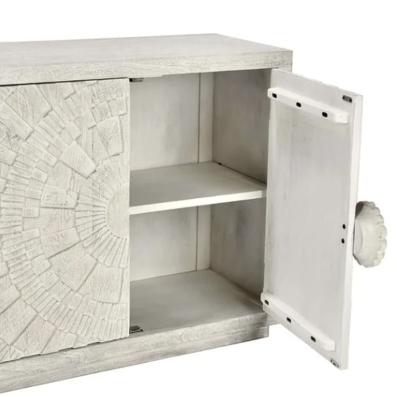 Outside The Box 84x18x36 Apollo Coastal White Mango Wood 4 Door Server / Cabinet
