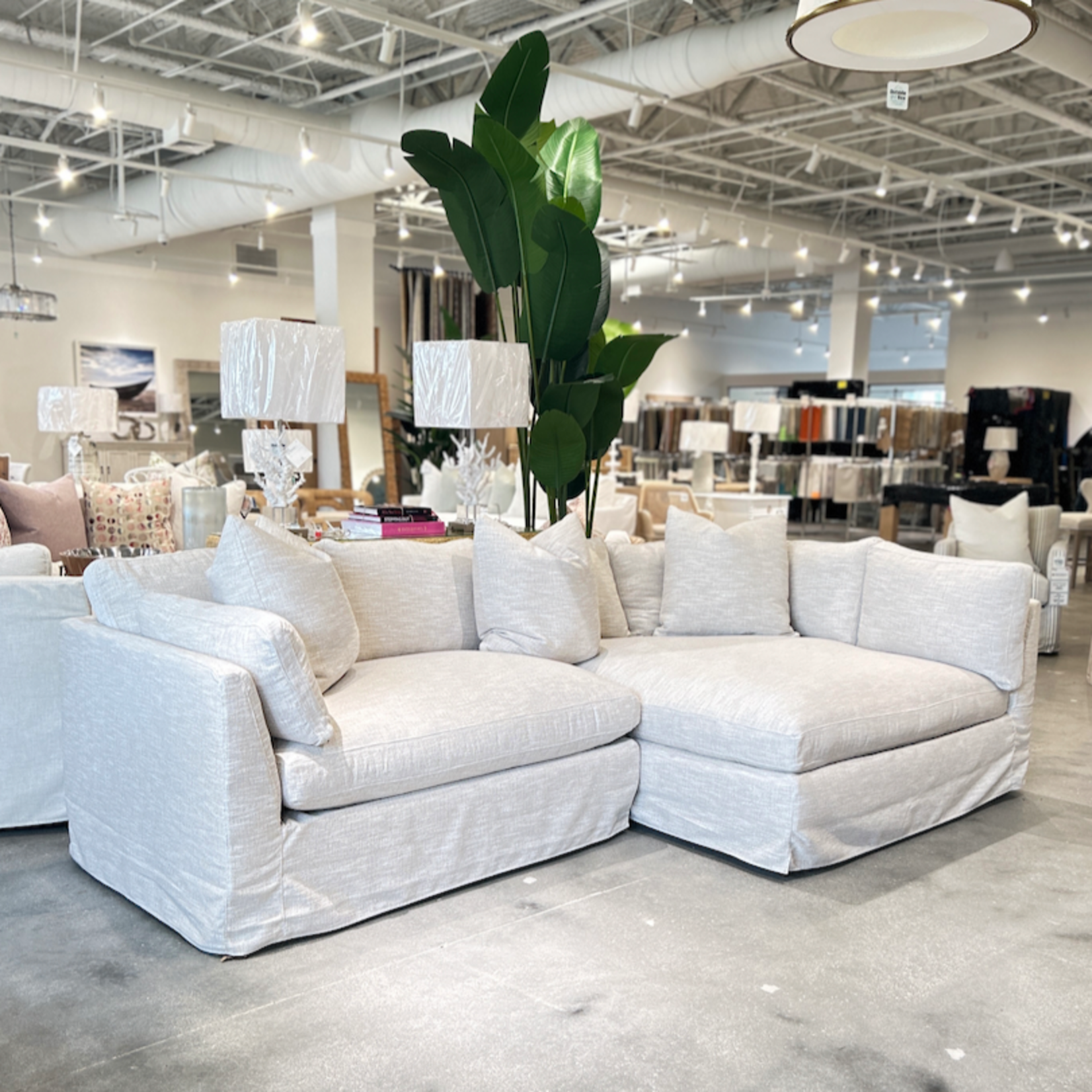 Outside The Box 116x61 Boden Natural Kid / Wear Proof Eco + Performance Slipcovered Down Plus RAF Chaise Sectional SA114-19 (CC)