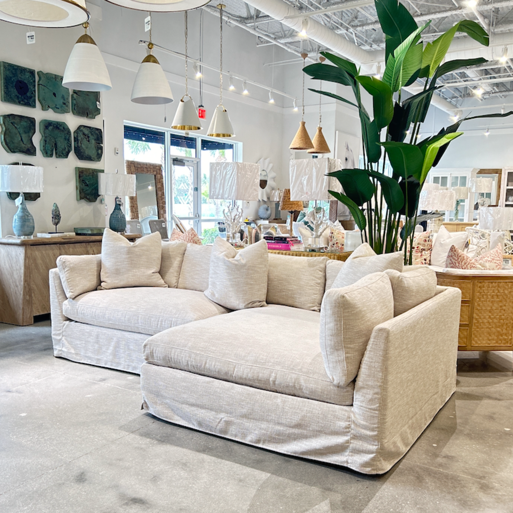 Outside The Box 116x61 Boden Natural Kid / Wear Proof Eco + Performance Slipcovered Down Plus RAF Chaise Sectional SA114-19 (CC)