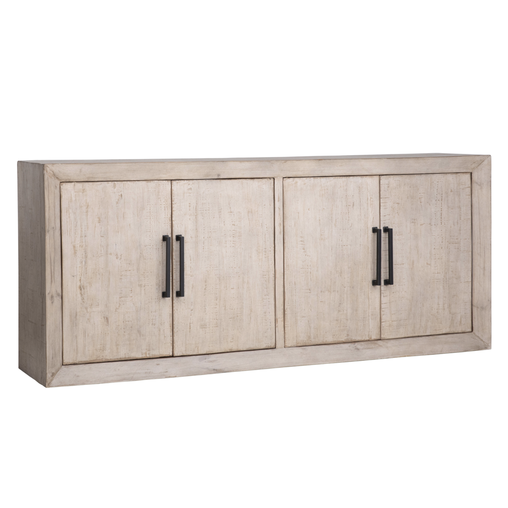 Outside The Box 84x18x36 Sonya Light Gray Wash Reclaimed Pine Wood  4 Door Sideboard