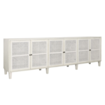 Outside The Box 109x18x34 Lugano White Wash Acacia Wood & Cane 6 Door Sideboard