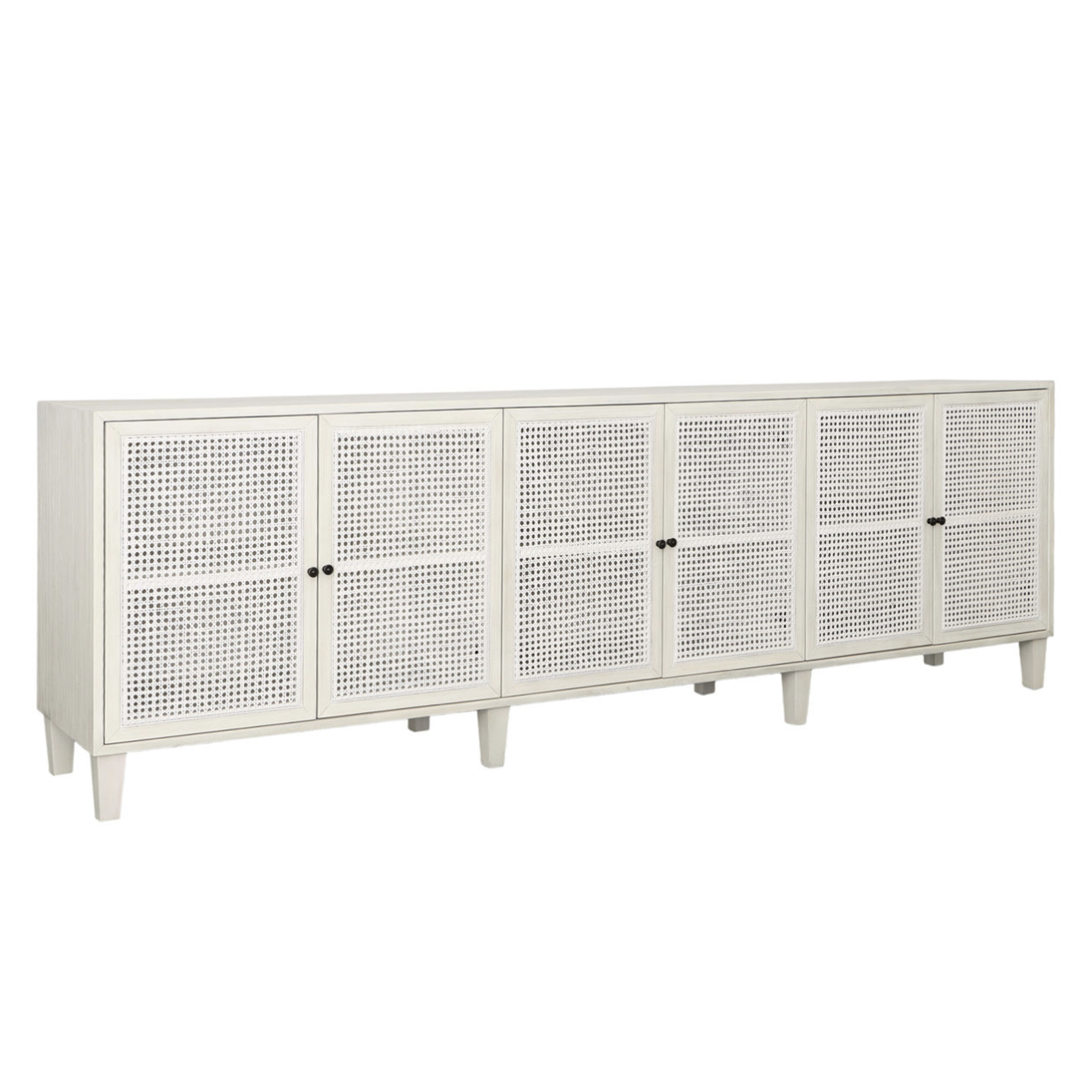 Outside The Box 109x18x34 Lugano White Wash Acacia Wood & Cane 6 Door Sideboard