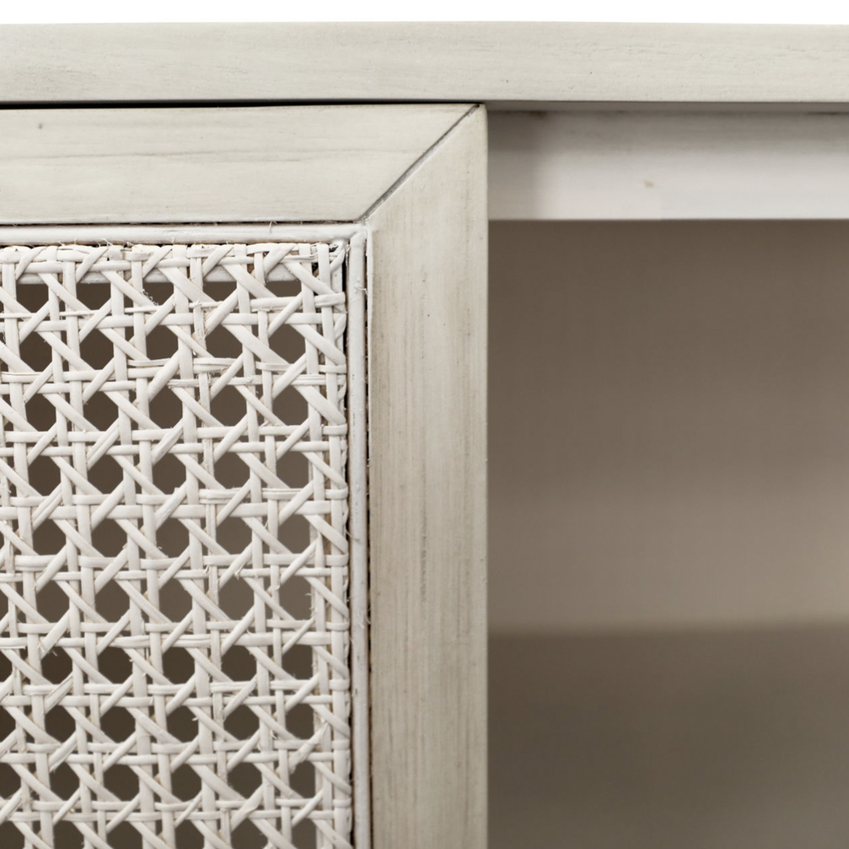 Outside The Box 109x18x34 Lugano White Wash Acacia Wood & Cane 6 Door Sideboard