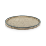Outside The Box 24" La Cote Natural & Azur Blue Abaca / Rattan Round Large Tray