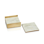 Outside The Box Set Of 4 Ribbed White Bone Coaster With Metal Tray