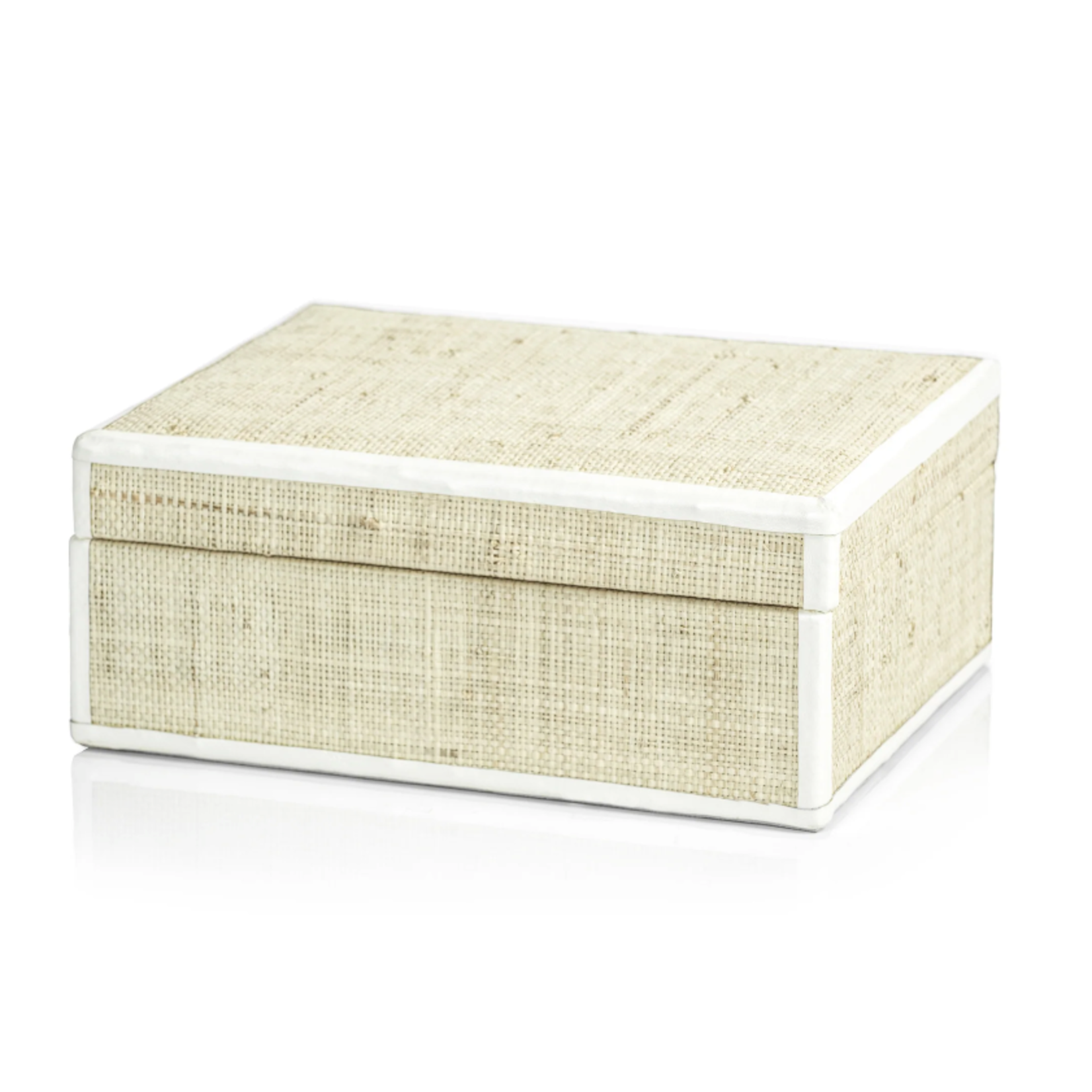Outside The Box 9x7 Atelier Natural Raffia With White Leather Trim Box