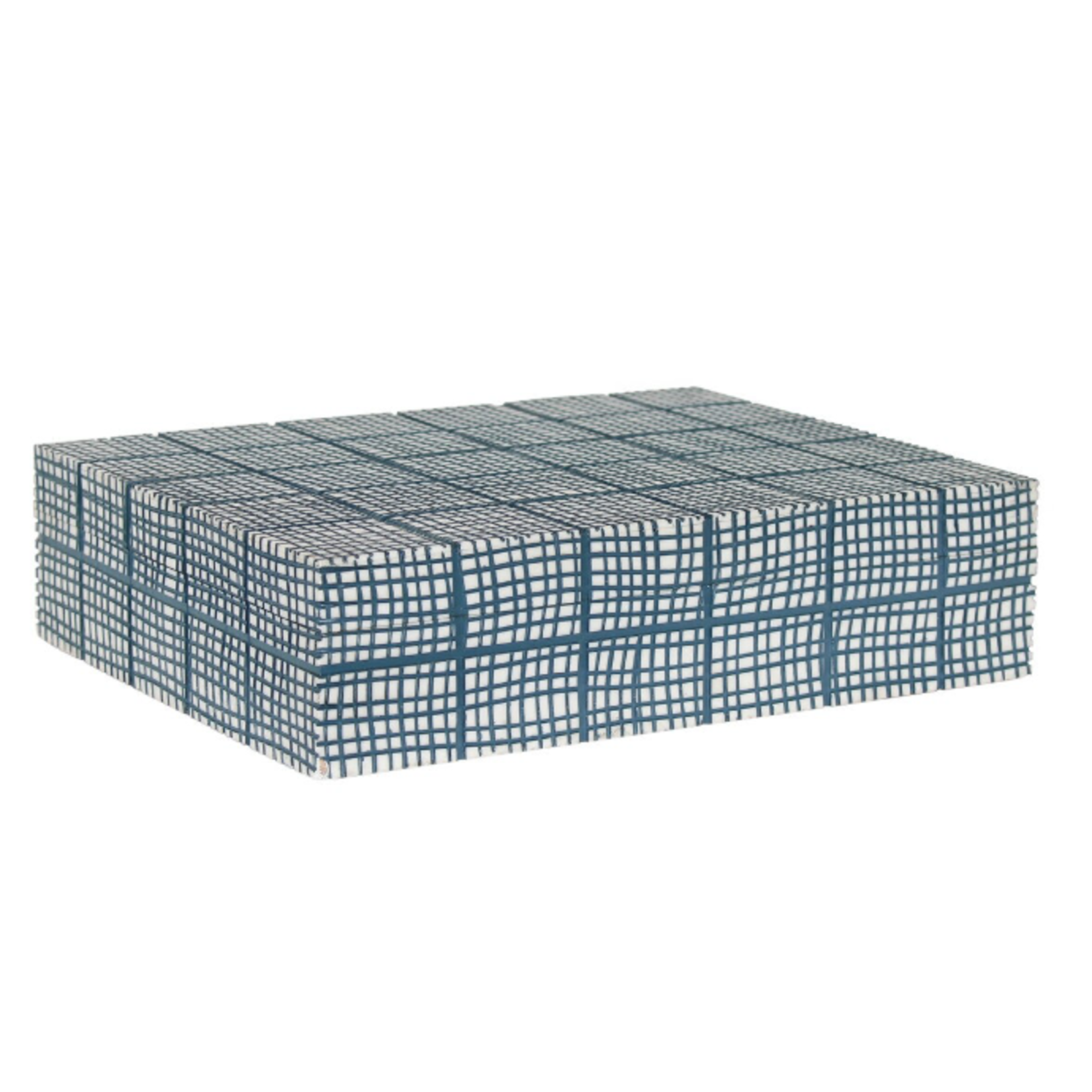 Outside The Box 12" Abstract Blue & Ivory Grid Decorative Box