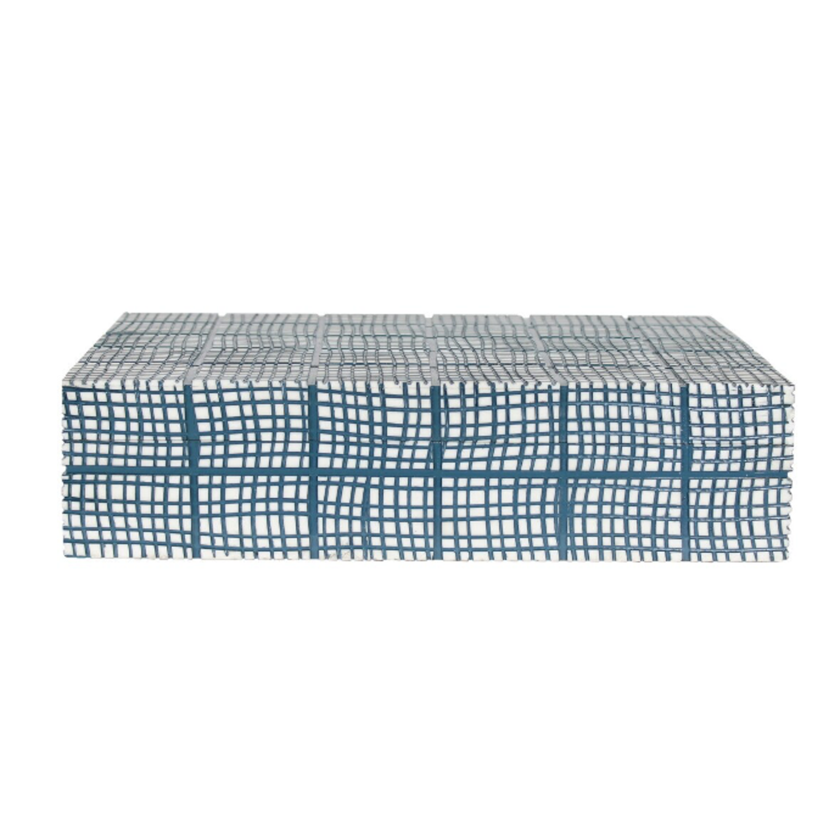 Outside The Box 12" Abstract Blue & Ivory Grid Decorative Box