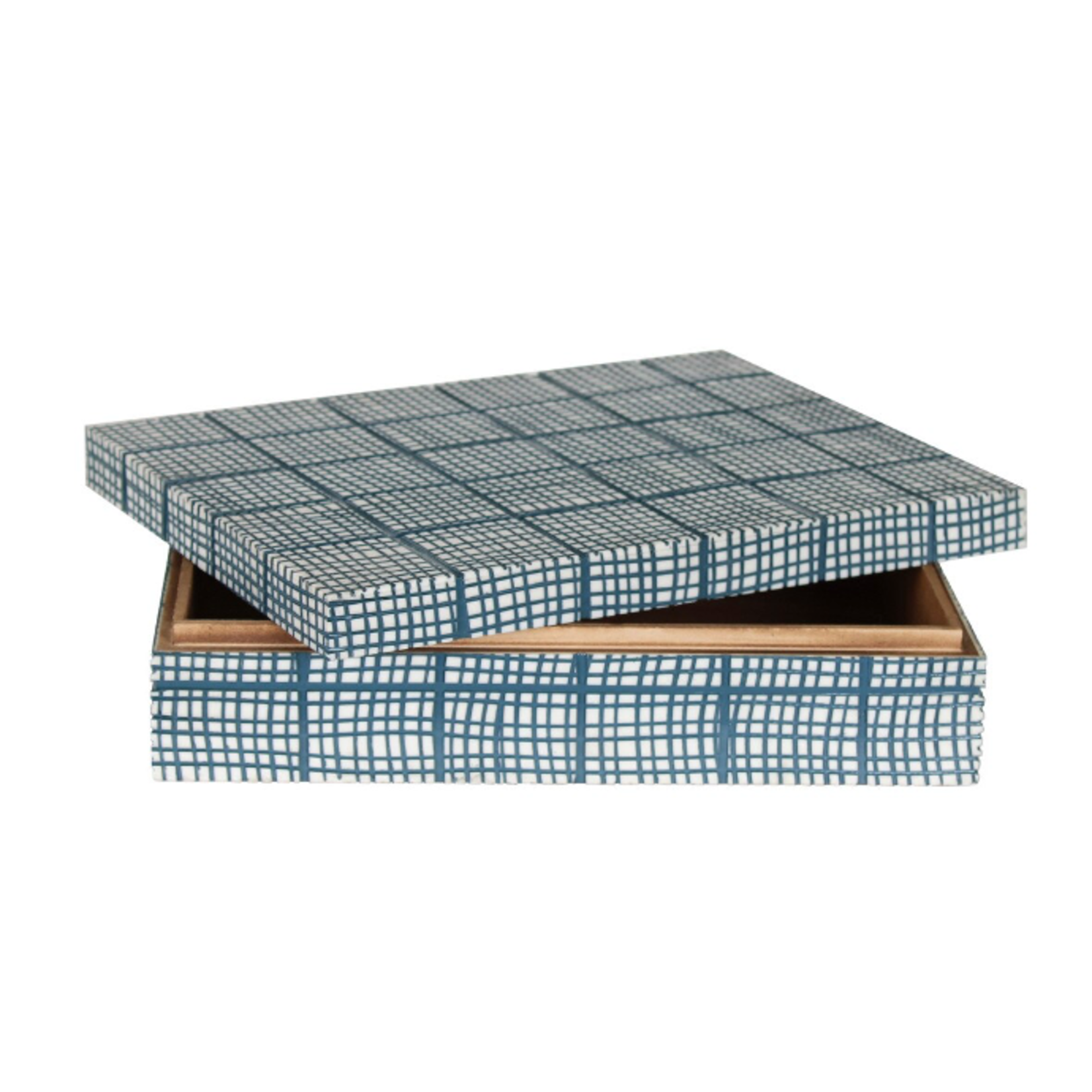 Outside The Box 12" Abstract Blue & Ivory Grid Decorative Box