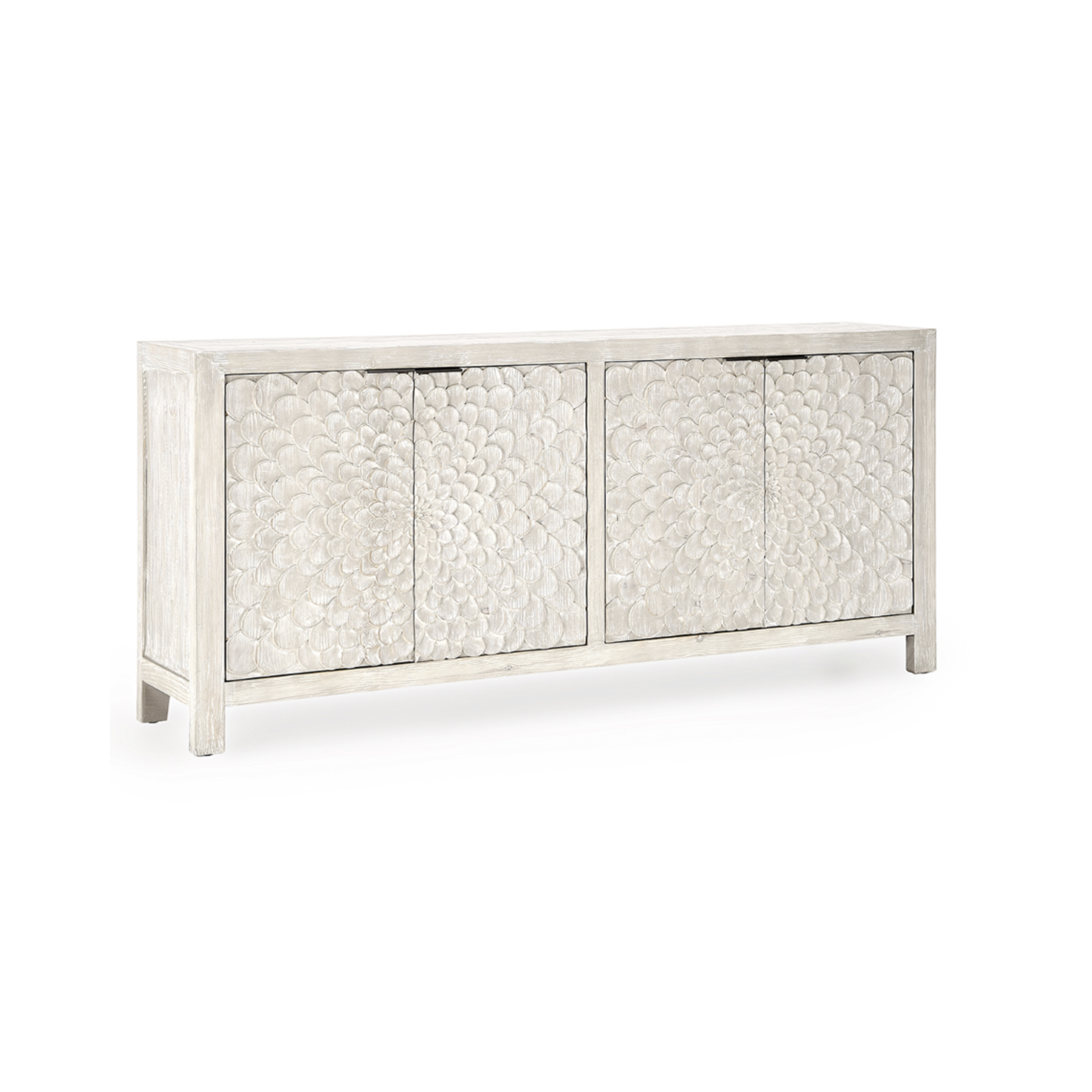 Outside The Box 86x18x38 Astrid White Wash Reclaimed Pine 4 Door Sideboard