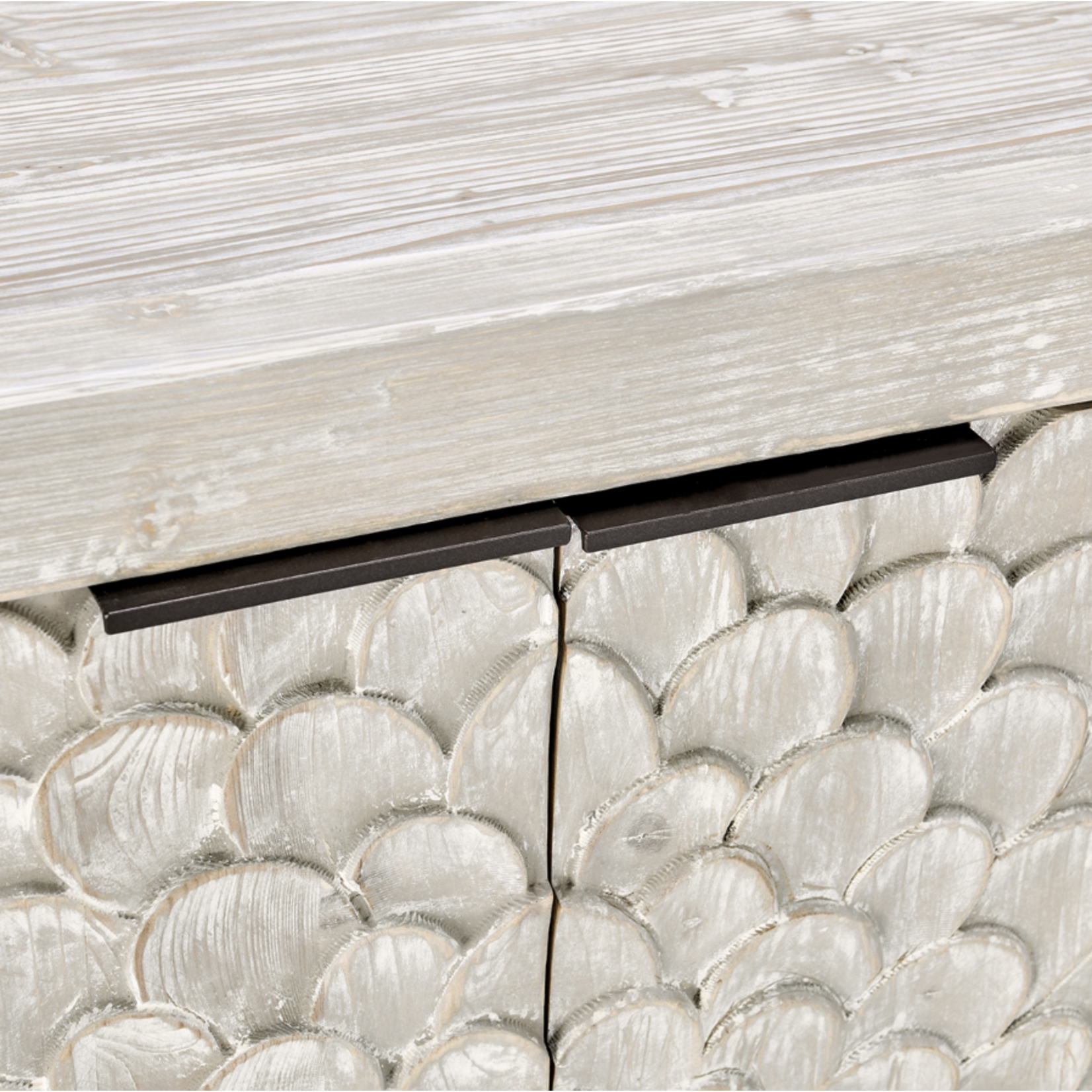 Outside The Box 86x18x38 Astrid White Wash Reclaimed Pine 4 Door Sideboard