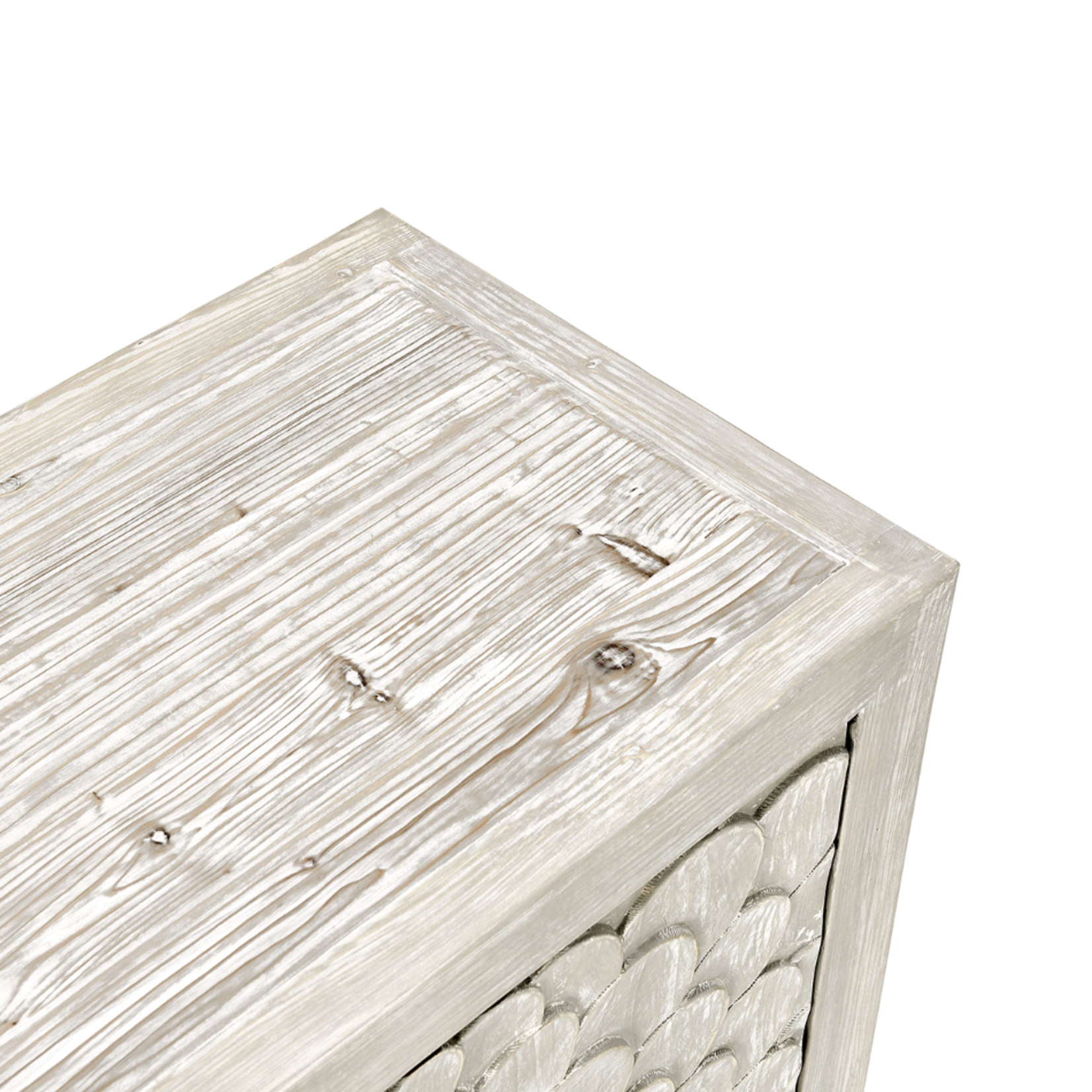 Outside The Box 86x18x38 Astrid White Wash Reclaimed Pine 4 Door Sideboard