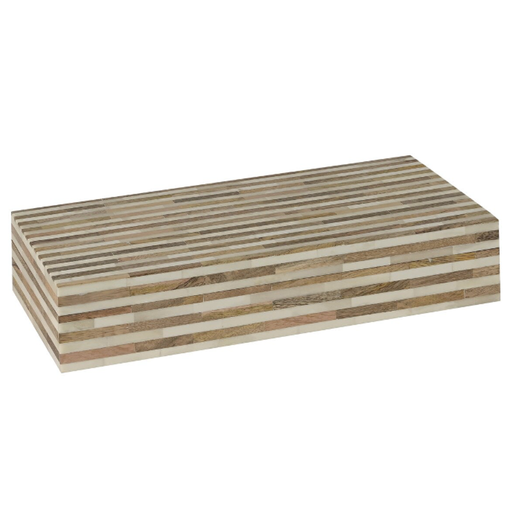 Outside The Box 18" Natural & White  Bone Inlay and Mango Wood Decorative Box