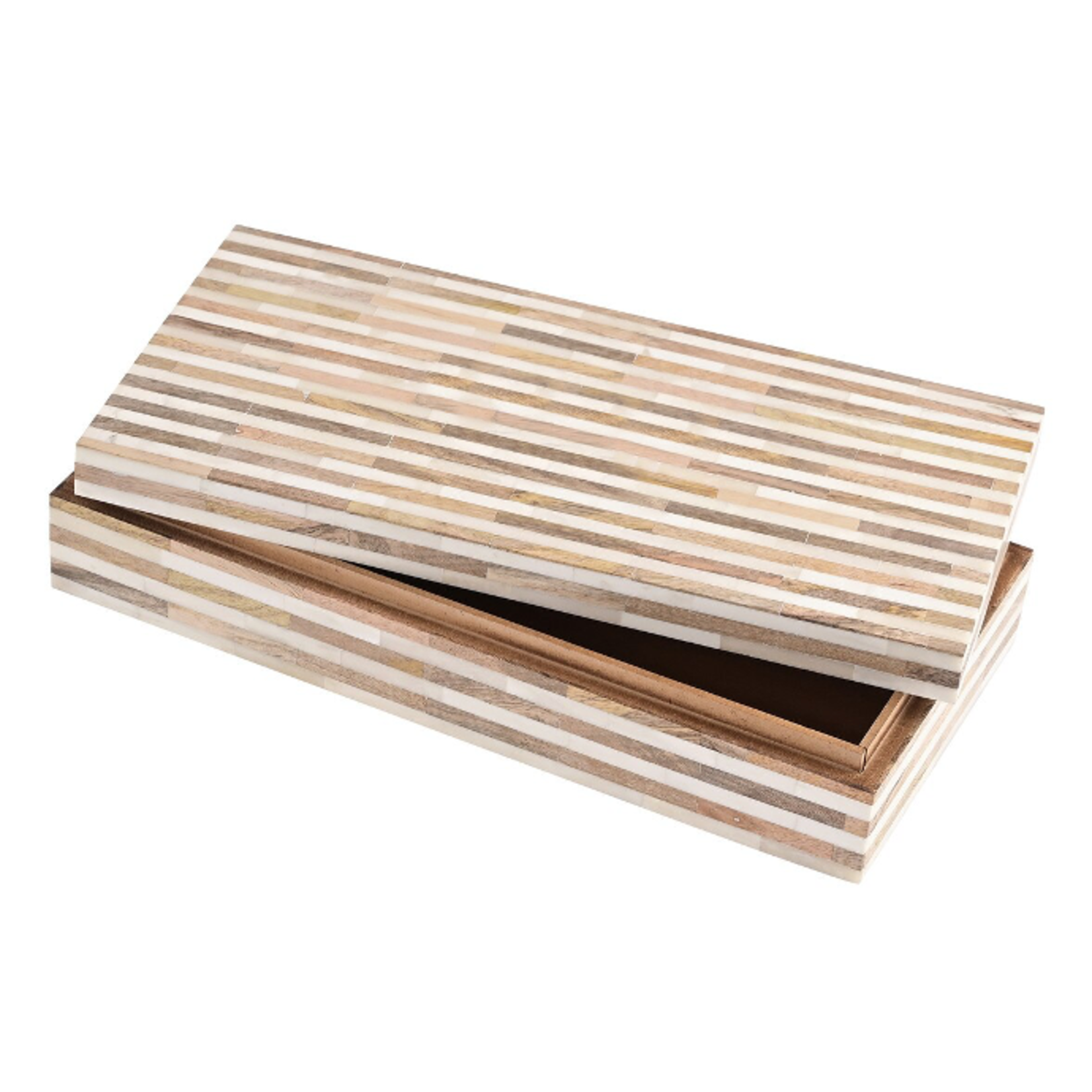 Outside The Box 18" Natural & White  Bone Inlay and Mango Wood Decorative Box