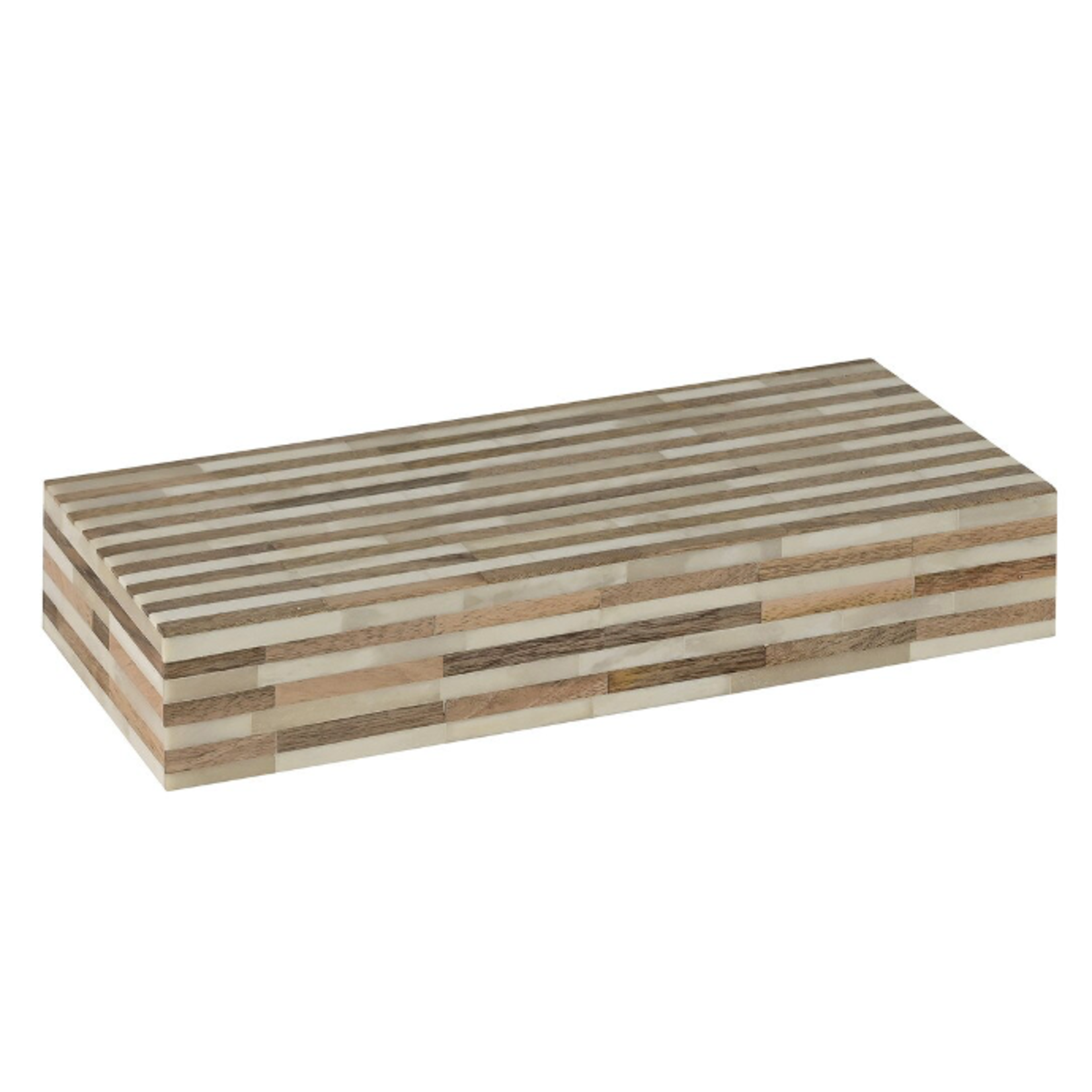 Outside The Box 14" Natural & White  Bone Inlay and Mango Wood Decorative Box
