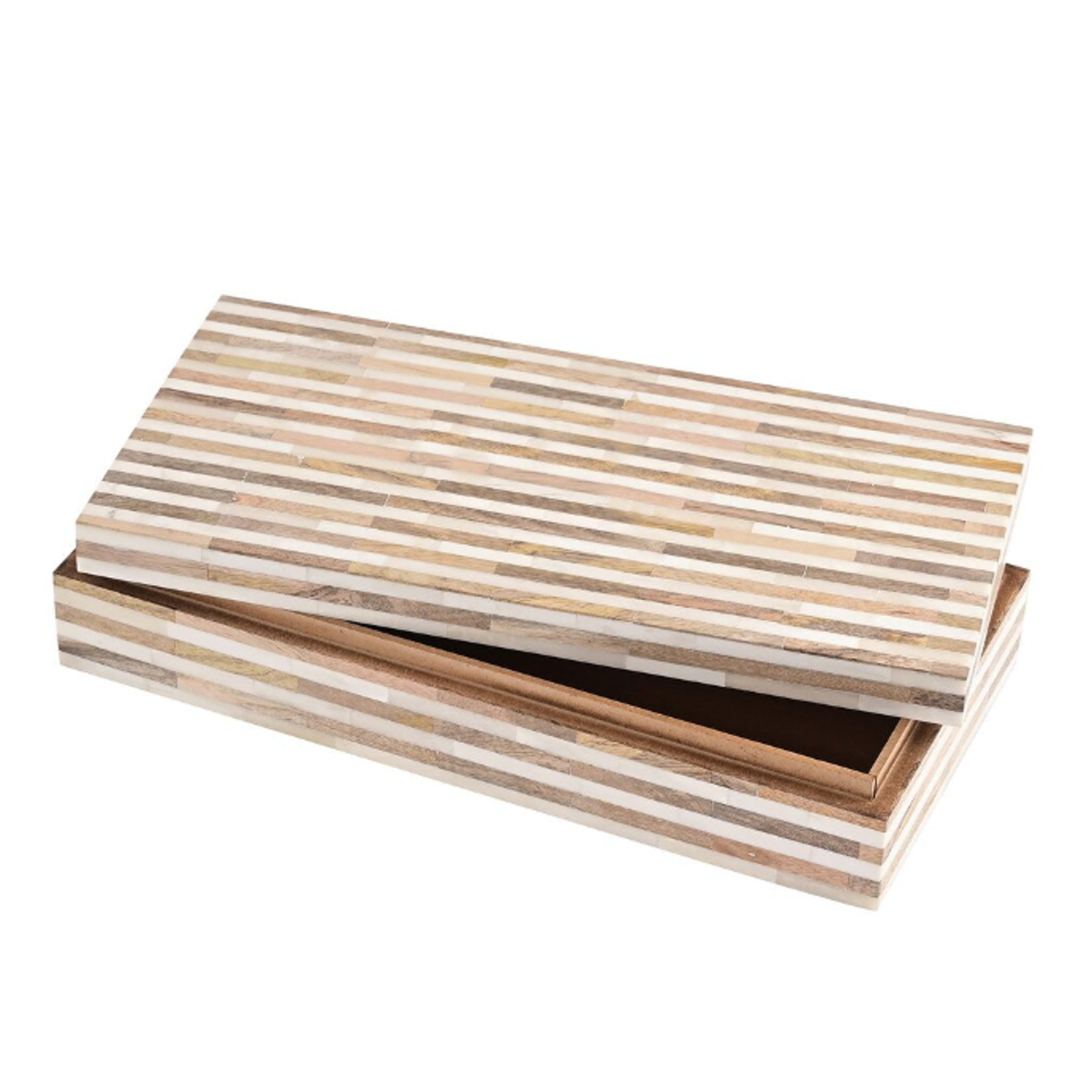 Outside The Box 14" Natural & White  Bone Inlay and Mango Wood Decorative Box