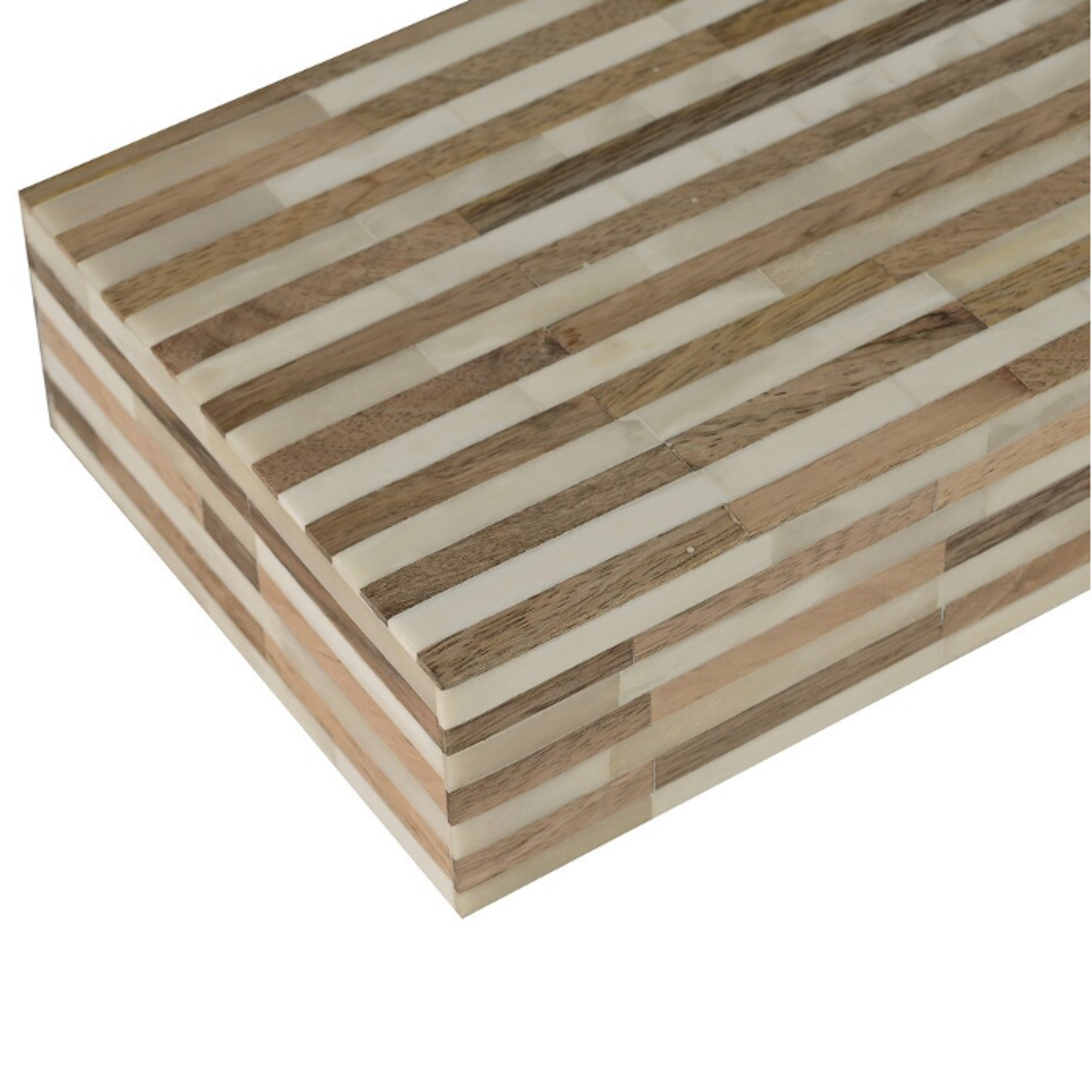 Outside The Box 14" Natural & White  Bone Inlay and Mango Wood Decorative Box