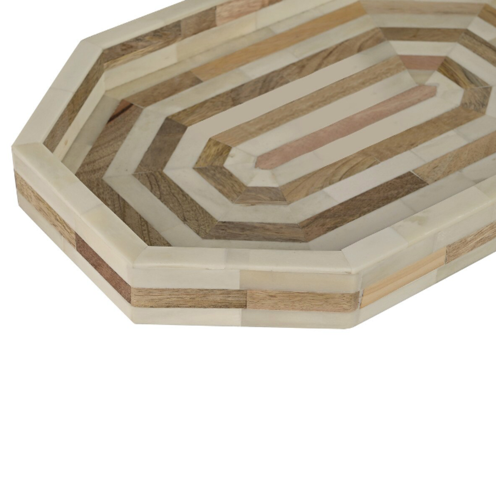 Outside The Box 19" White Bone Inlay & Natural Mango Wood Elongated Octagon Tray