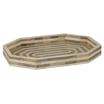 Outside The Box 19" White Bone Inlay & Natural Mango Wood Elongated Octagon Tray