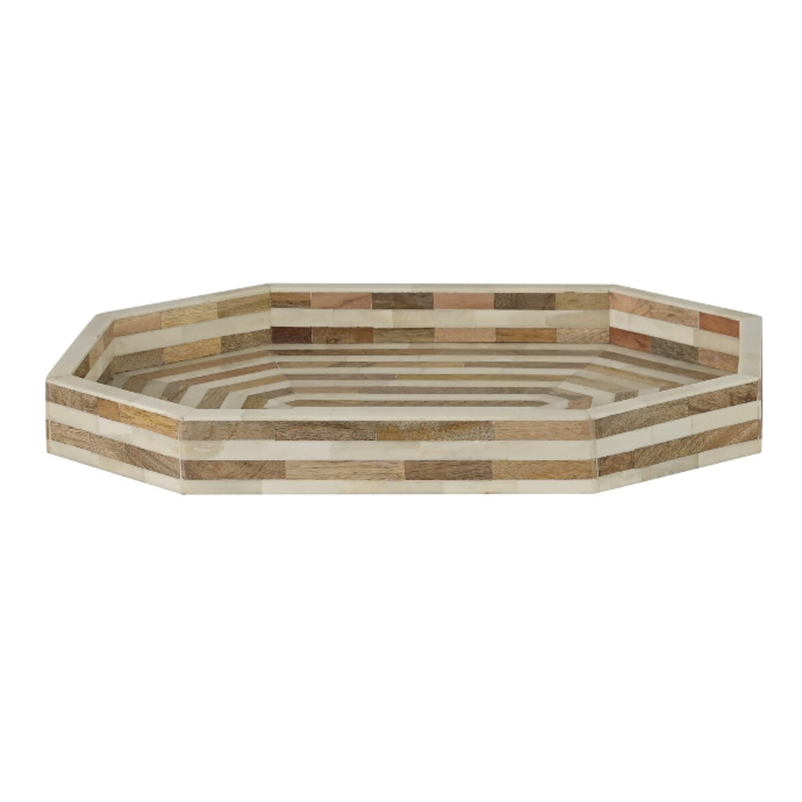 Outside The Box 19" White Bone Inlay & Natural Mango Wood Elongated Octagon Tray