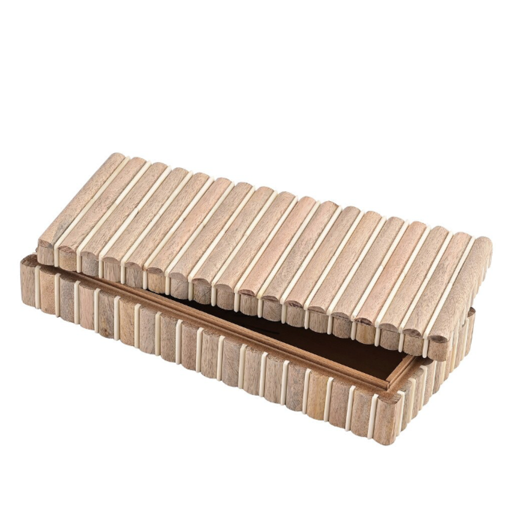 Outside The Box 14" Natural & White Mango Wood Decorative Box