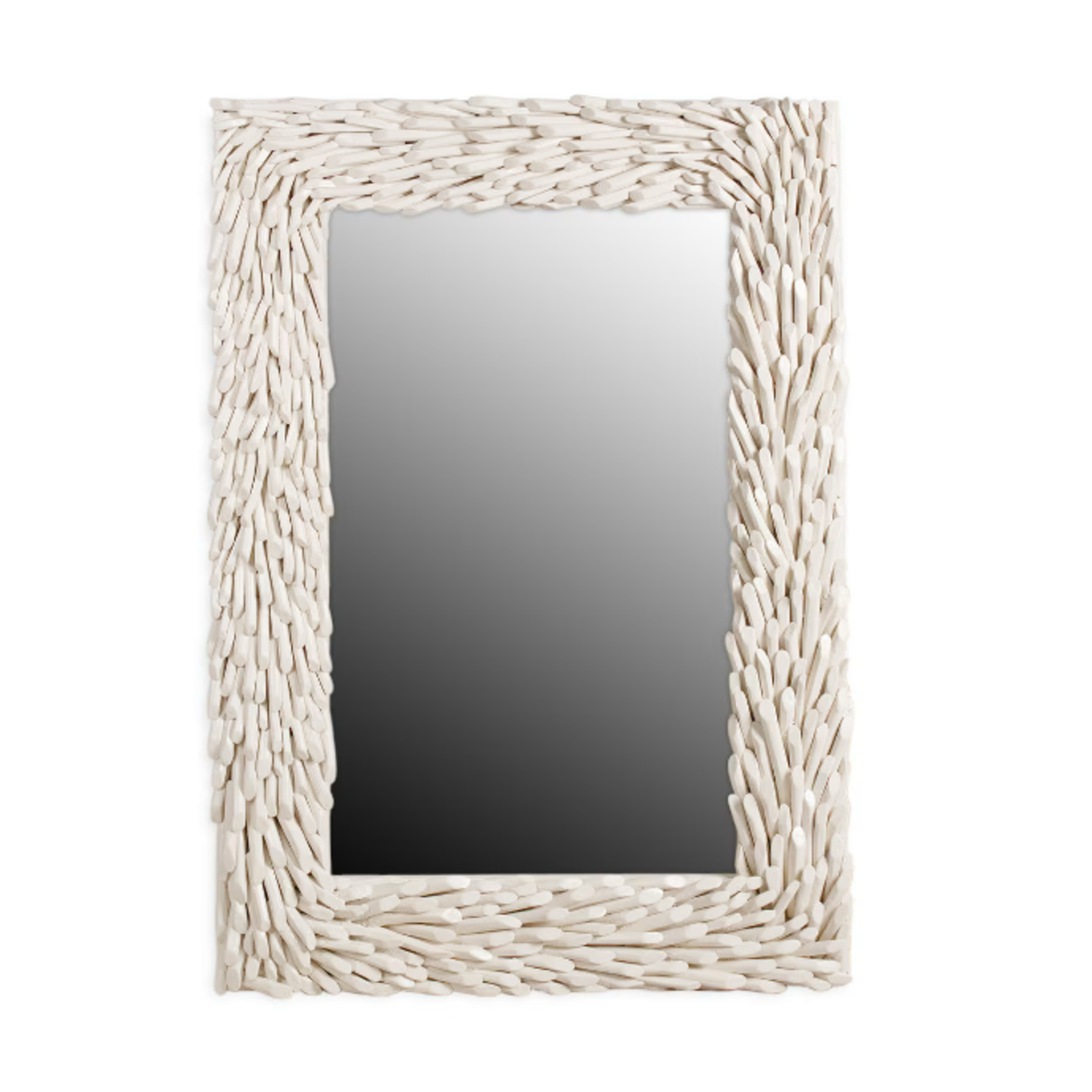 Outside The Box 39x26 White Teak Wood Branch Rectangular Mirror