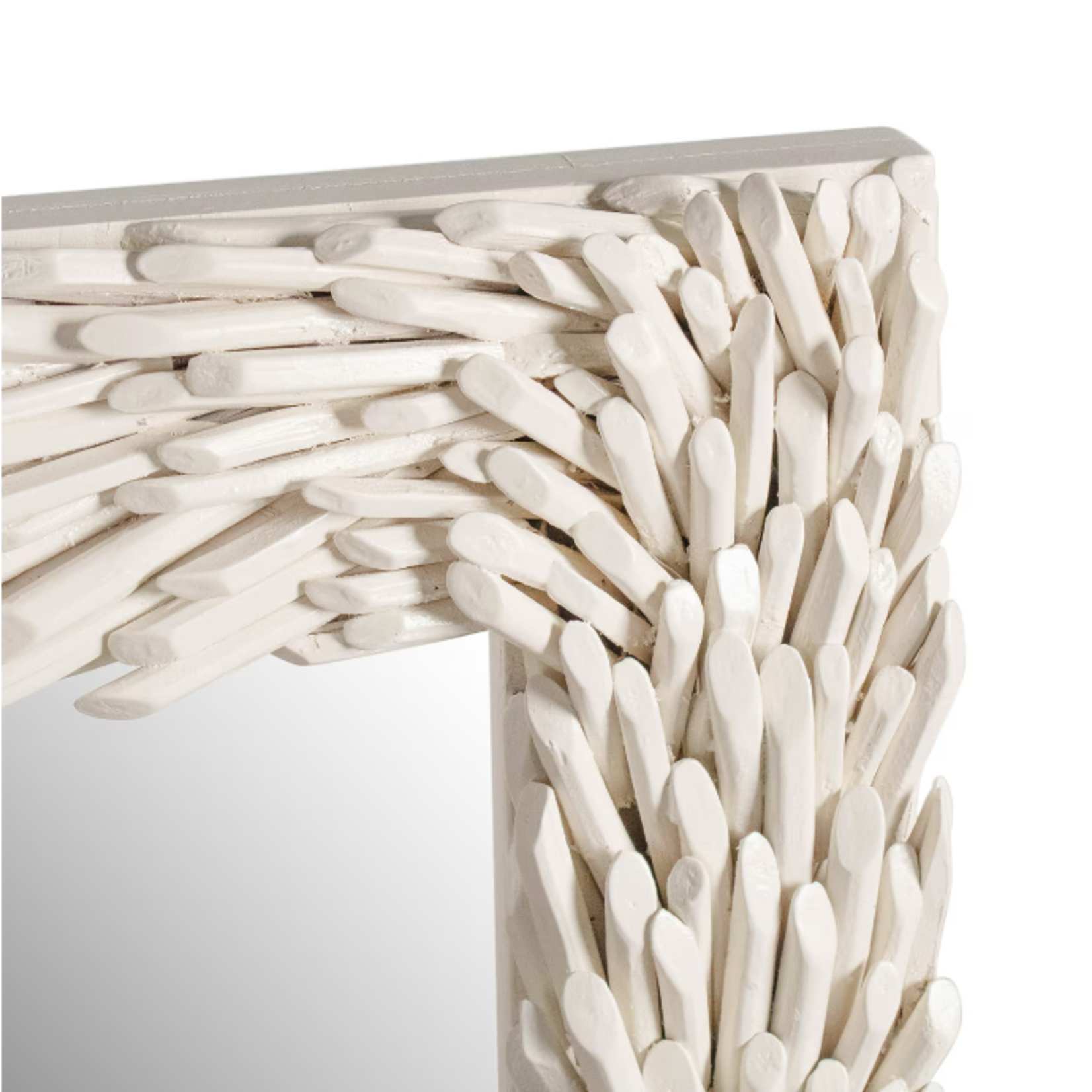 Outside The Box 39x26 White Teak Wood Branch Rectangular Mirror