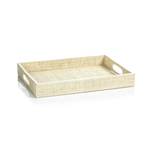 Outside The Box 16" Atelier Natural Raffia With White Leather Trim Rectangular Tray