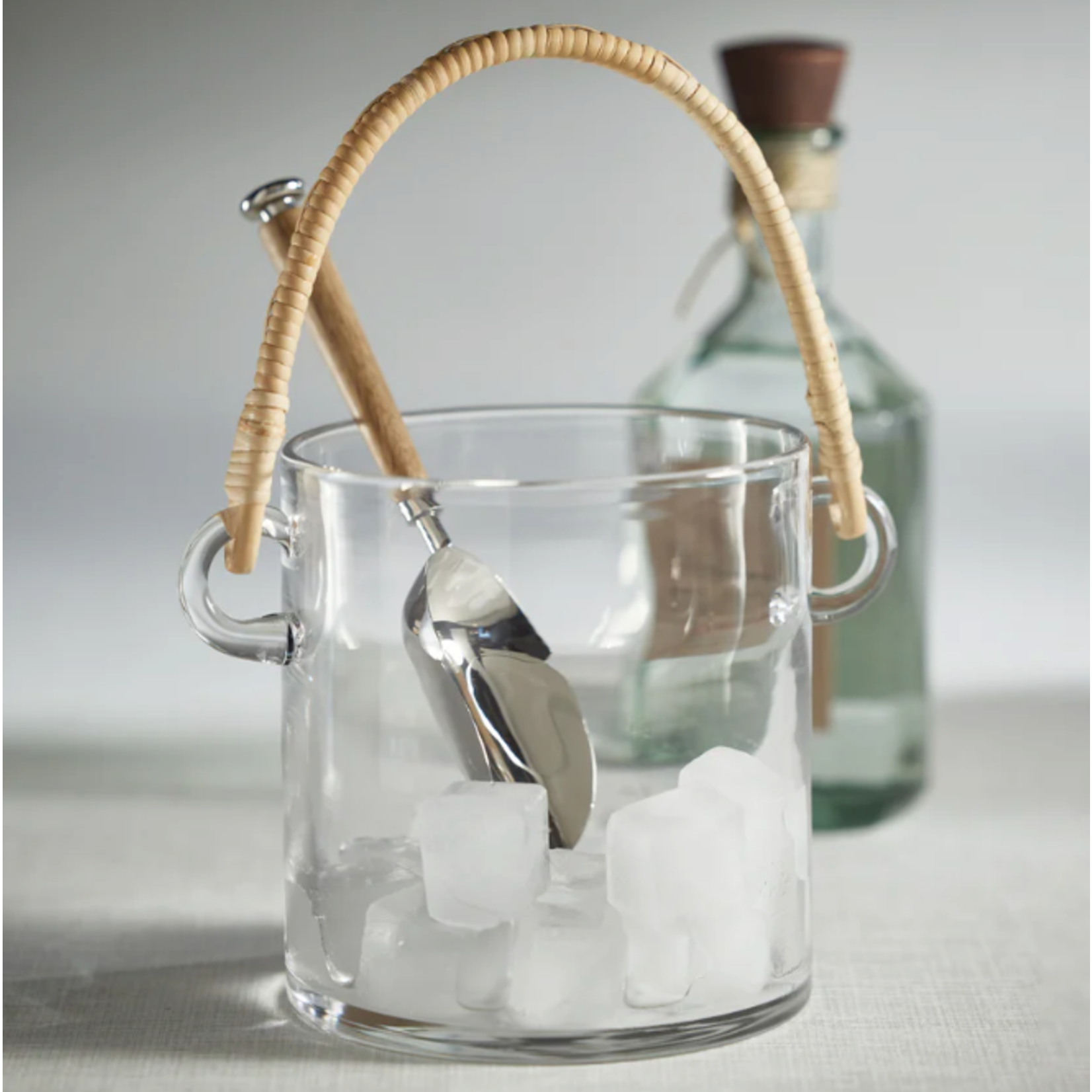 Outside The Box 7" Byblos Glass Ice Bucket With Rattan Handle