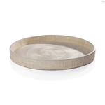 Outside The Box 22" Atelier Natural Raffia With Gray Leather Trim Round Tray