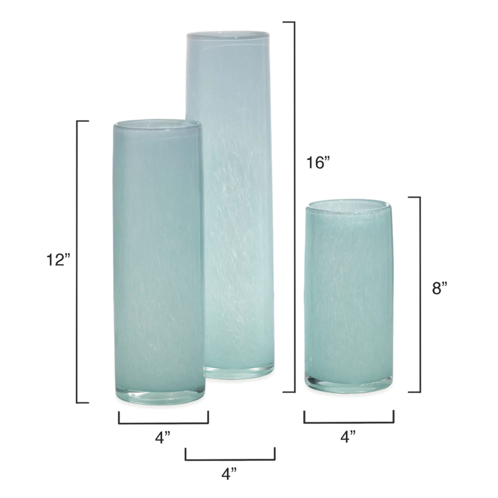 Outside The Box 8", 12" & 16" Set Of 3 Gwendolyn Hand Blown Vases In Sky Blue