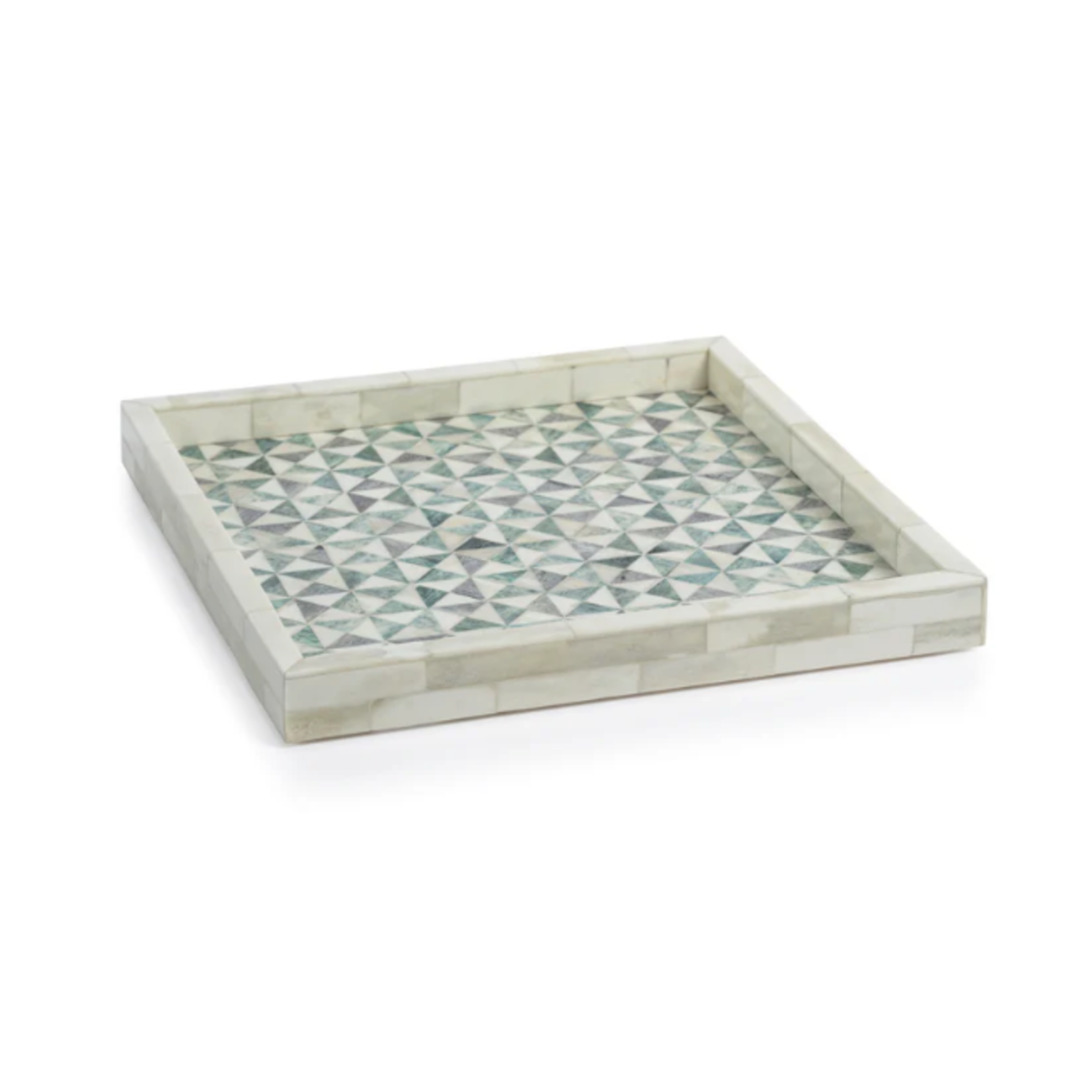 Outside The Box 12" Martinez Green & White Bone Inlay Square Tray