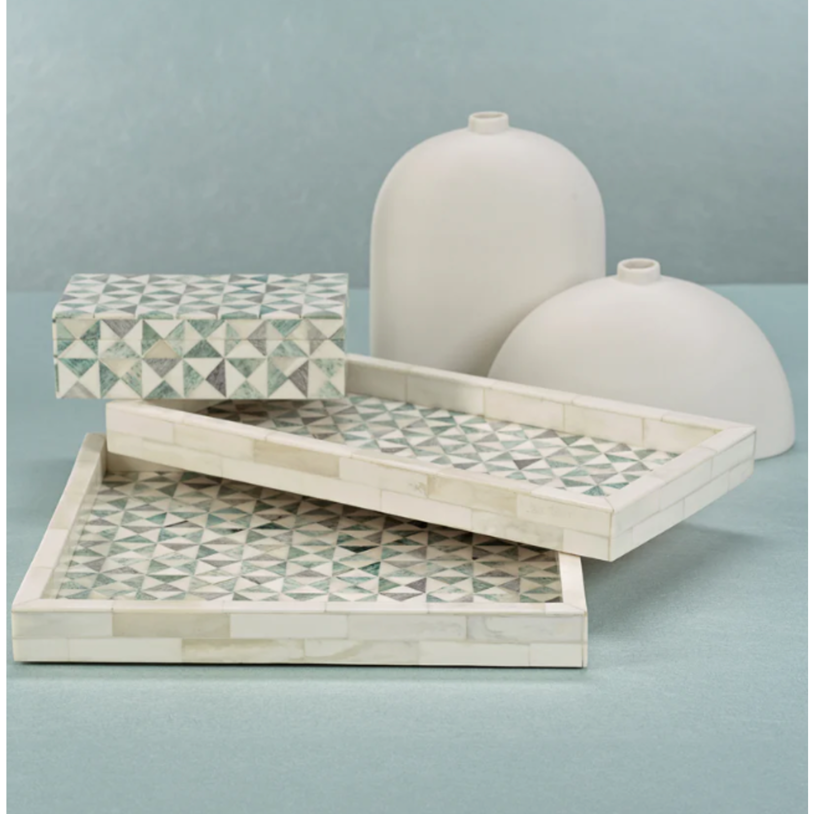 Outside The Box 12" Martinez Green & White Bone Inlay Square Tray