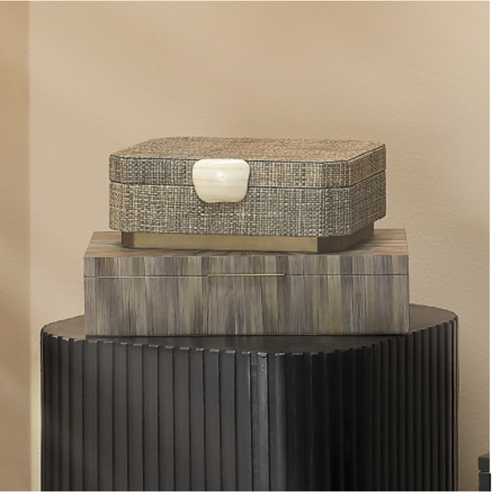 Outside The Box 11" Eden Grey Raffia Decorative Box
