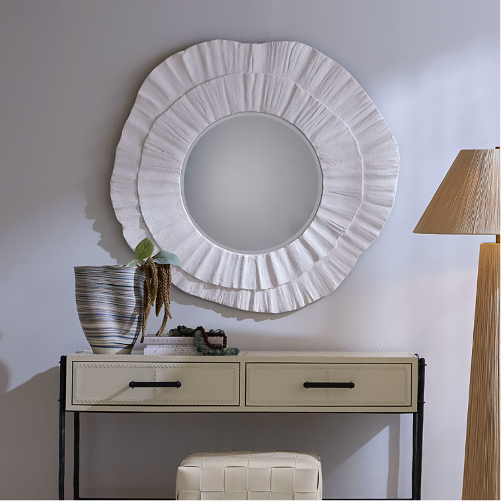 Outside The Box 43" Millstone White Artisan Crafted Resin Mirror