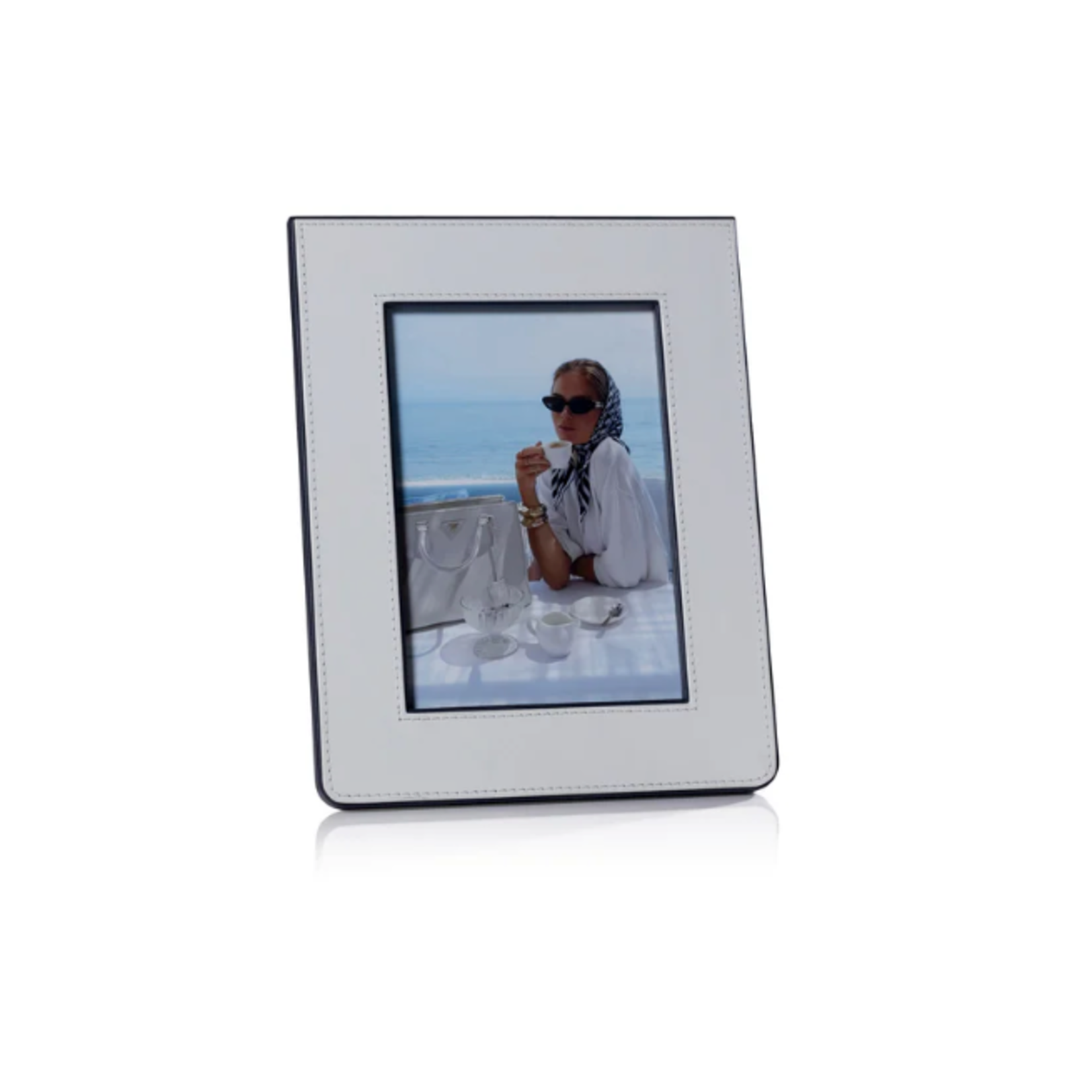 Outside The Box 5x7 Nappa White & Navy Leather Photo Frame