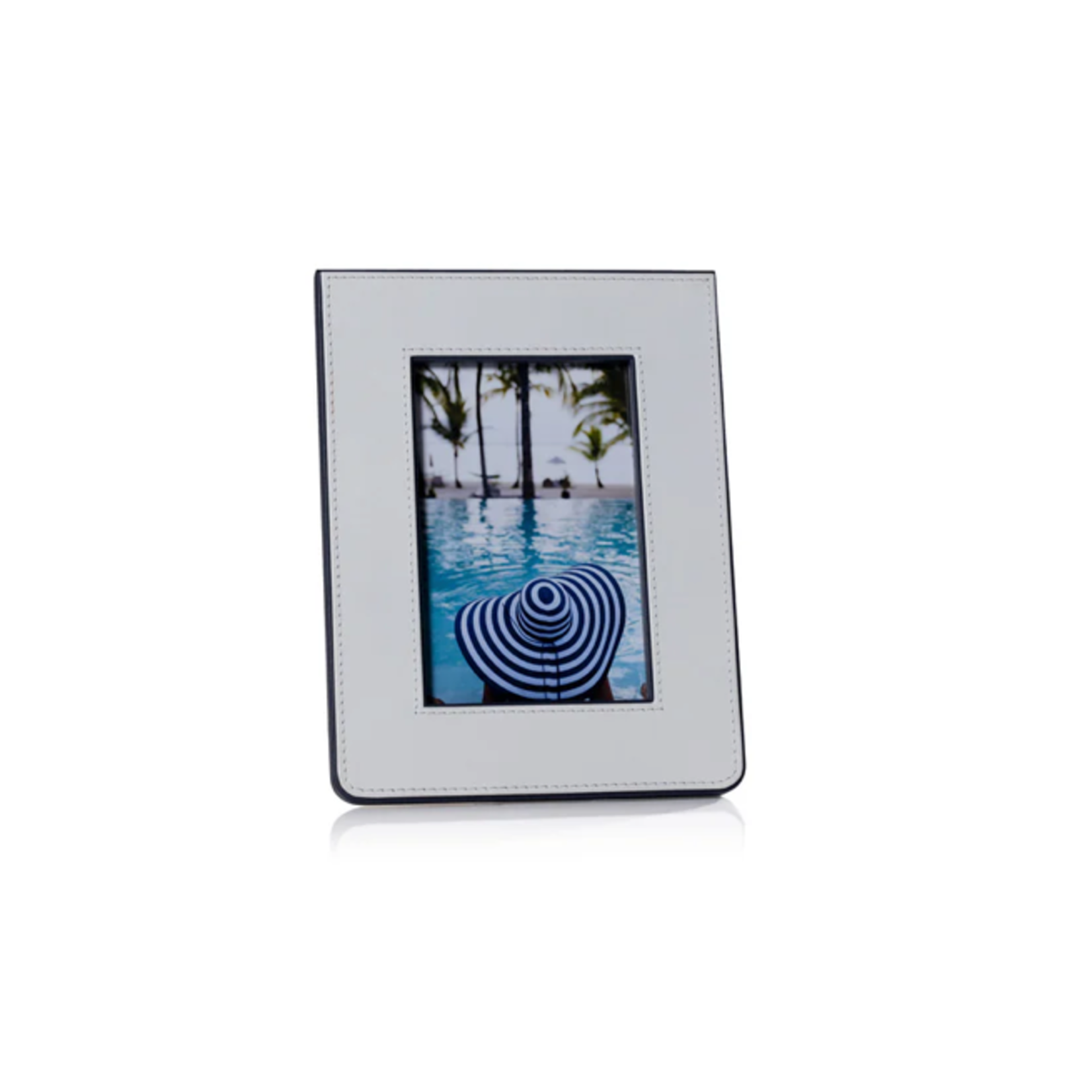 Outside The Box 4x6 Nappa White & Navy Leather Photo Frame