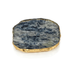 Outside The Box 4" Set of 4 Agate Blue Marble Glass Coasters With Gold Rim
