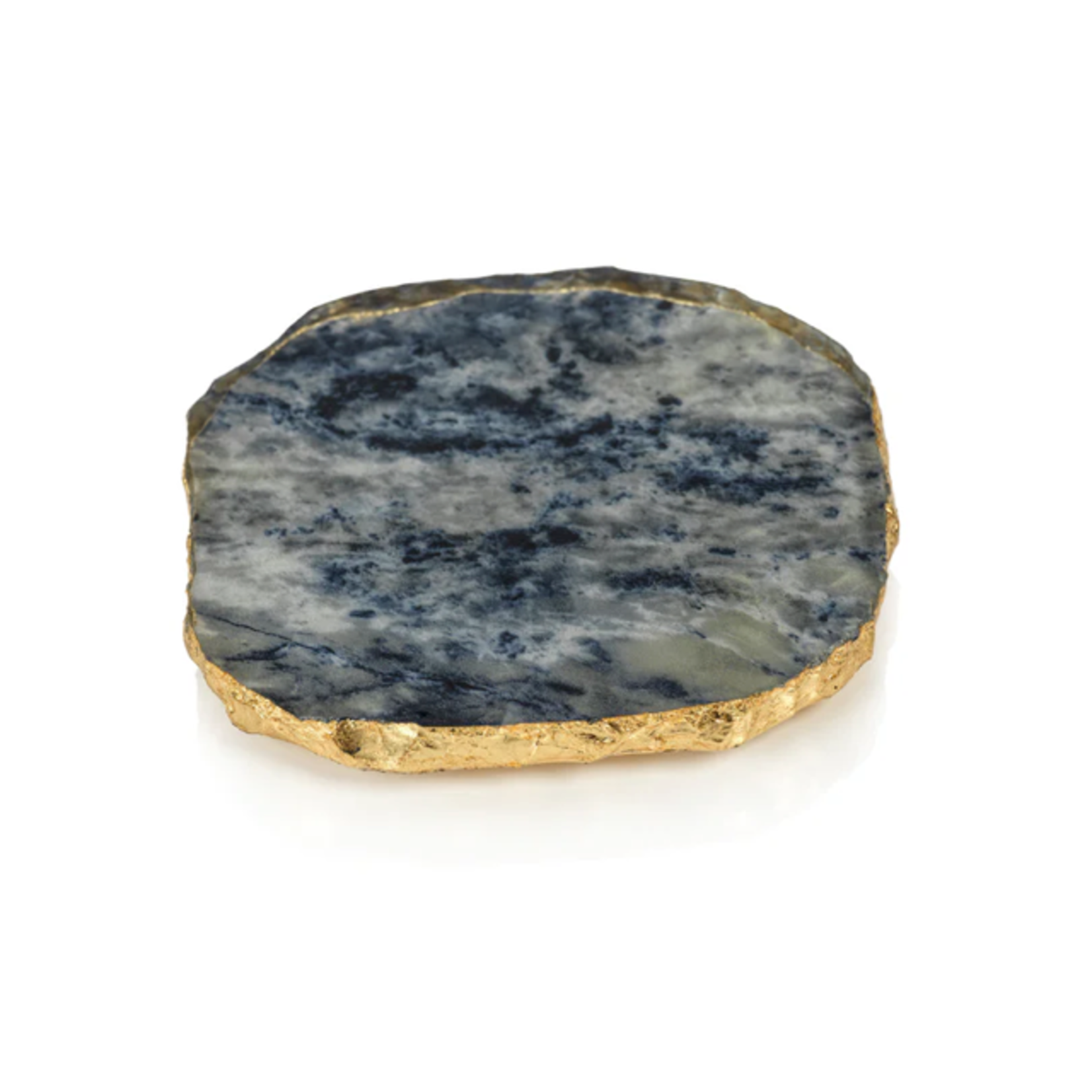 Outside The Box 4" Set of 4 Agate Blue Marble Glass Coasters With Gold Rim