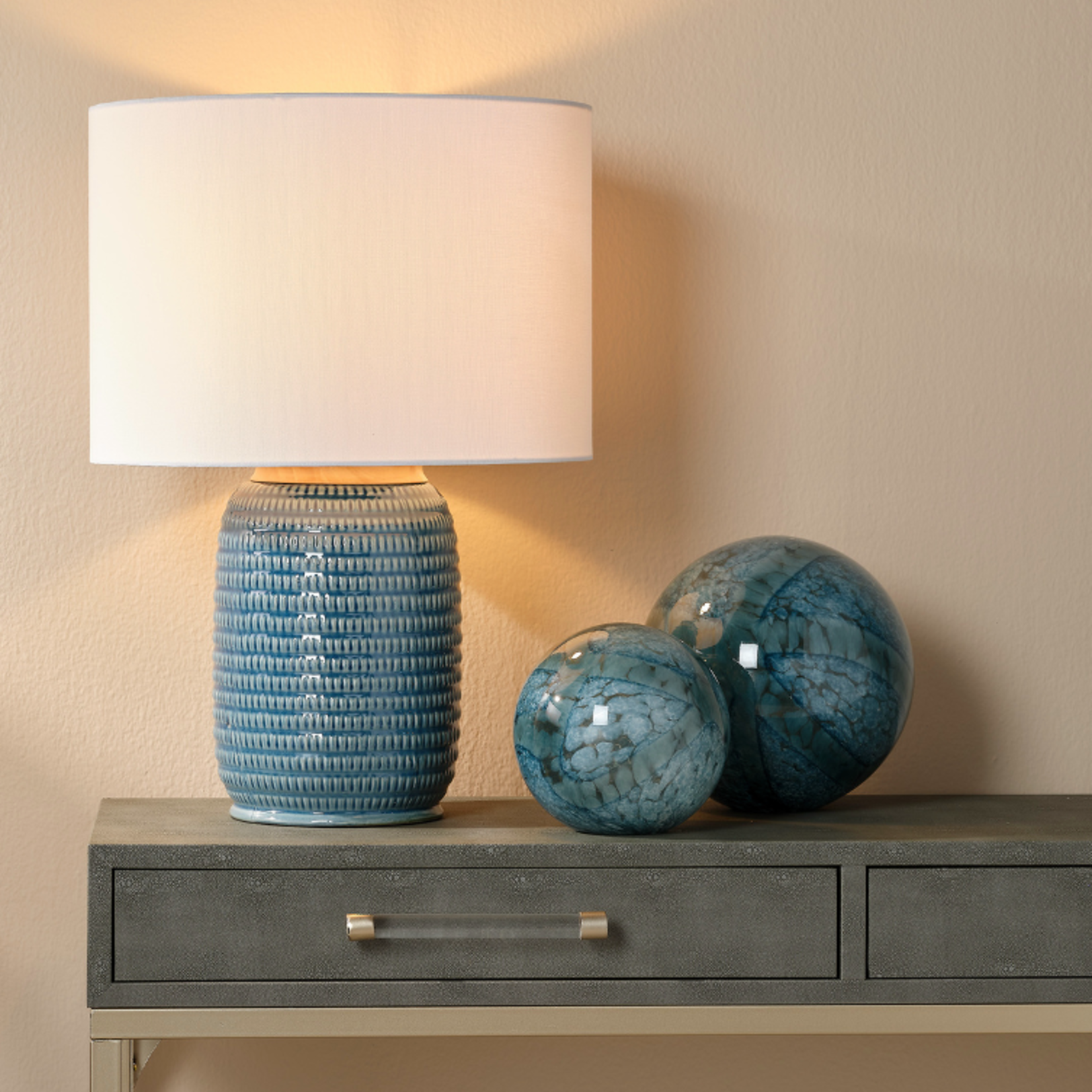 Outside The Box 9" & 7" Set of 2 Cosmo Hand Blown Glass Spheres In Indigo