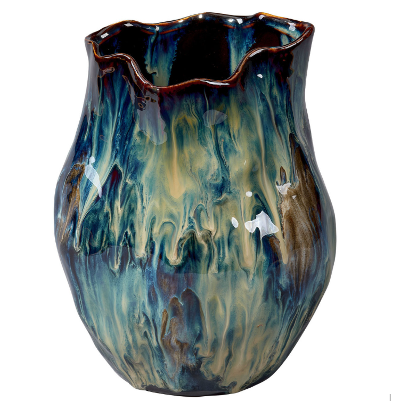 Outside The Box 9" Whirl Blue Glaze Ceramic Vase